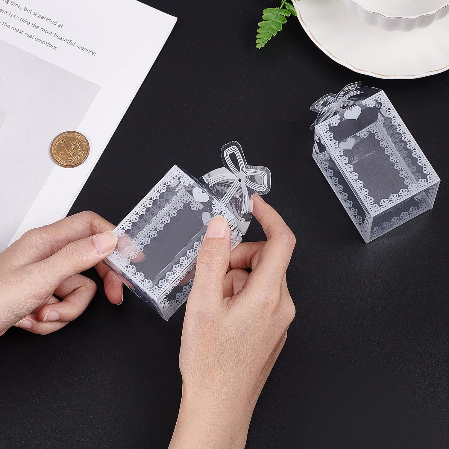 BENECREAT 24PCS Clear Wedding Favour Boxes with Bowknot Pattern 7x5x5cm/2.7x2x2inch Rectangle PVC Transparent Gift Boxes for Candy Chocolate Valentine Gift Wrapping - Image 3