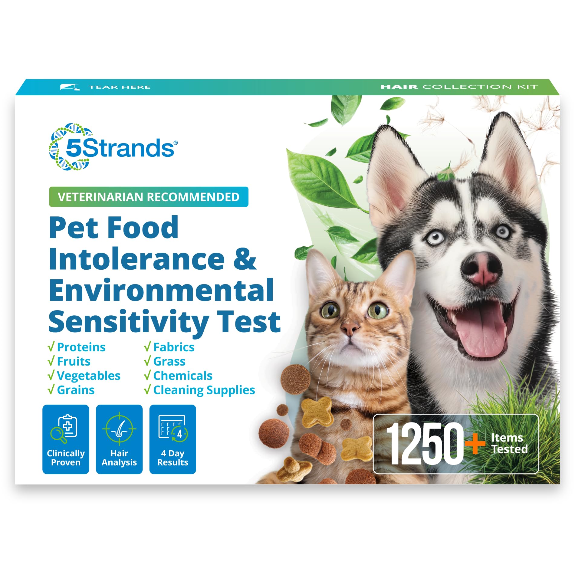 5Strands Prueba de intolerancia ambiental y alimentos para mascotas, prueba de sensibilidad en casa para perros y gatos, 412 artículos probados, control de salud de mascotas, resultados rápidos de 5