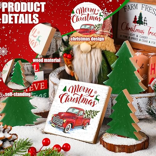 Miniatura 4 de 7 letreros de madera de Navidad de granja frescos árboles de Navidad para camión, bandeja escalonada, decoración rústica de madera de granja, centro