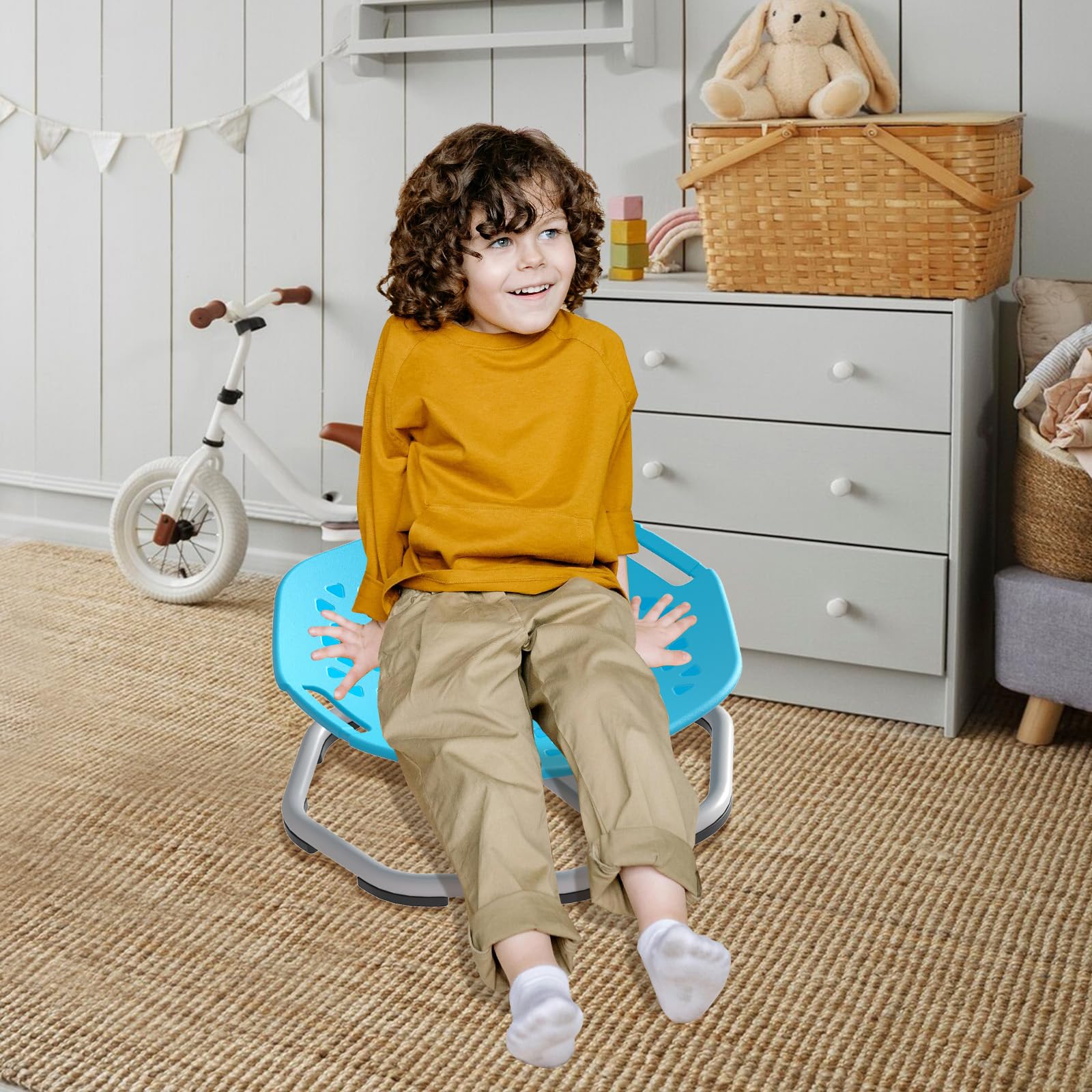 Silla Giratoria para niños,Silla Giratoria Sensorial con Autismo,Asiento Giratorio de 360°,Coordinación y Equilibrio Físico,Silla de Equilibrio,Base Metálica Antideslizante (Azul)
