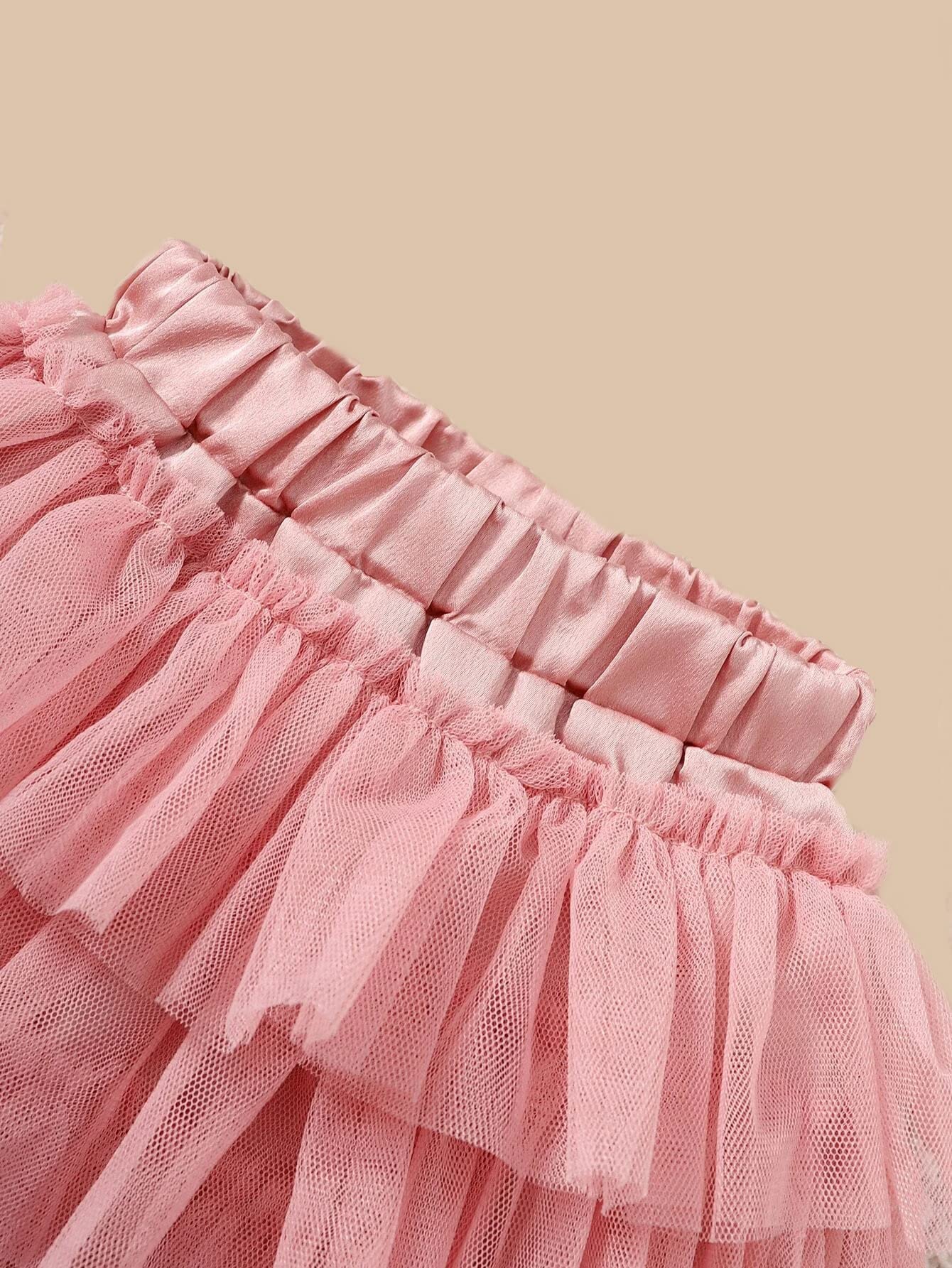 OMLI Baby Ruffle Trim Tee & Mesh Layered Hem Skirt (12-18 Month) White 2
