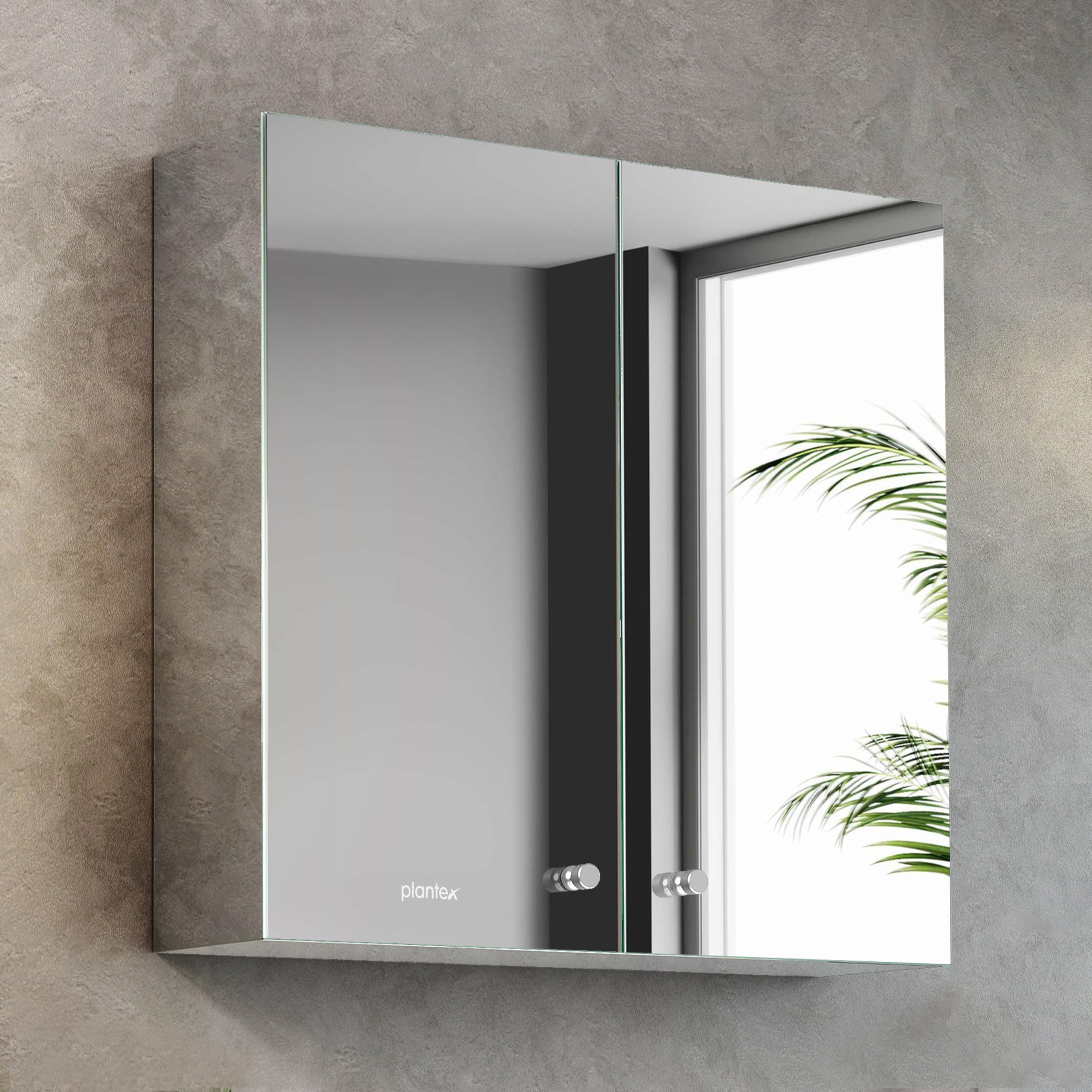 Plantex Bathroom Mirror Cabinet/304 Stainless Steel Bathroom Cabinet with Mirror/Bathroom Storage Cabinet/Wall Mounted Mirror Bathroom Cabinet (18x18 Inch-Chrome/Double Door)