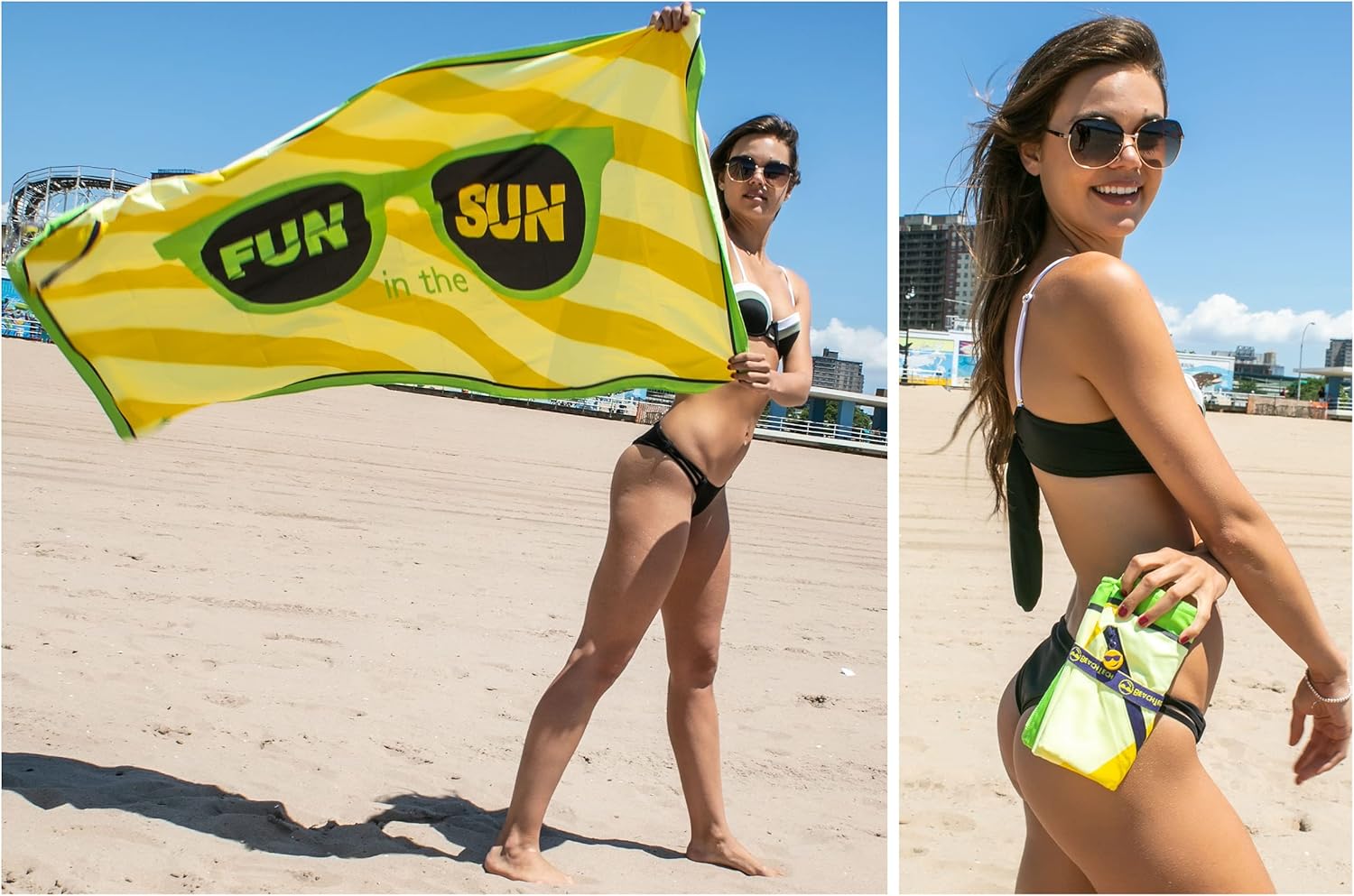 BeachTech Performance Microfiber Towel | Beach/Sports/Pool/Travel Towel | Large Super-Absorbent Quick-Dry | Lightweight Easy-Carry | Sand-Free (Fun in The Sun, Blue, Without Pocket)