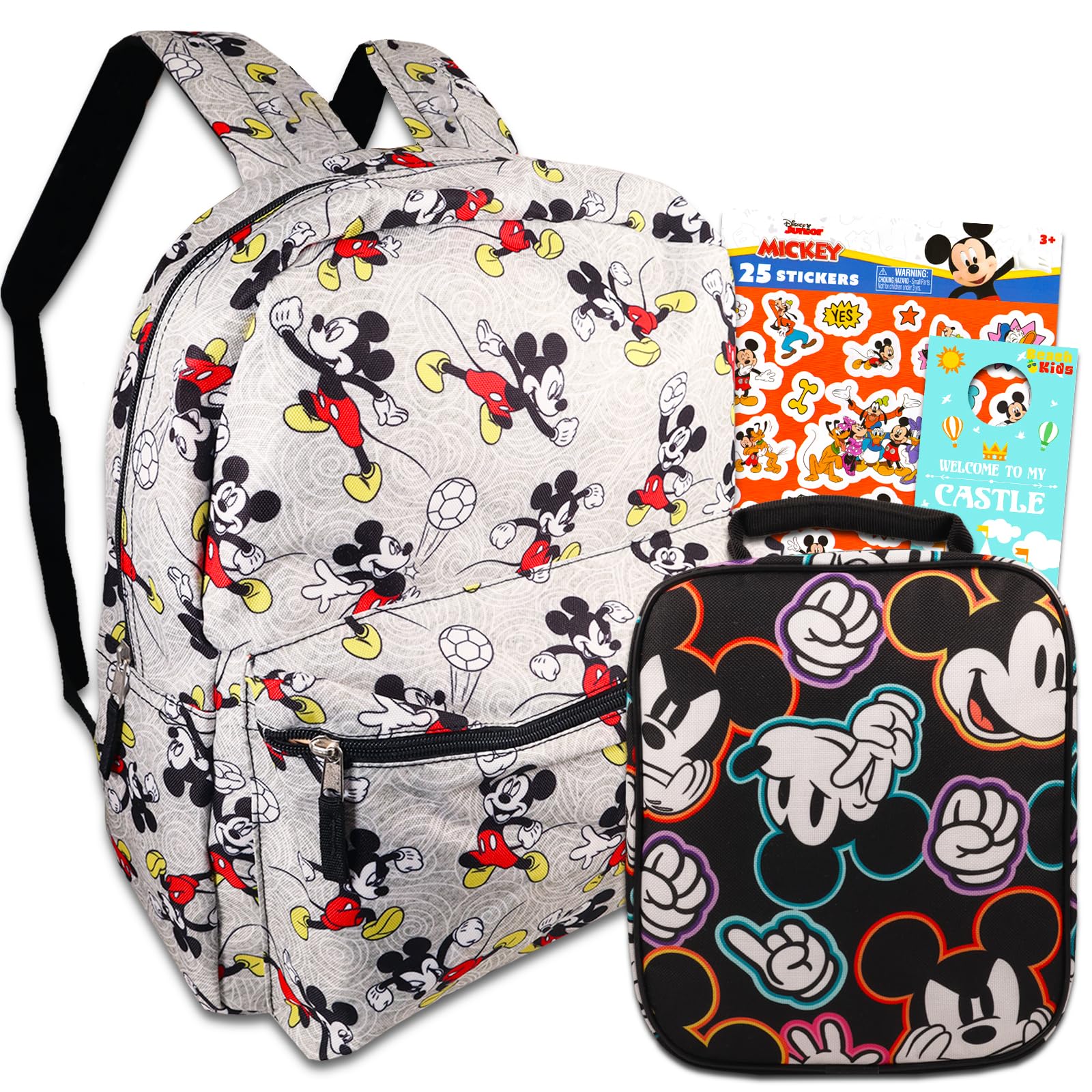 WALT DISNEYMickey Mouse Backpack with Lunch Box for Boys 4-6 Set - Bundle with 16” Mickey and Friends Backpack, Mickey Lunch Box, Stickers, More | Disney Mickey Mouse School Backpack for Boys, Mickey Mouse