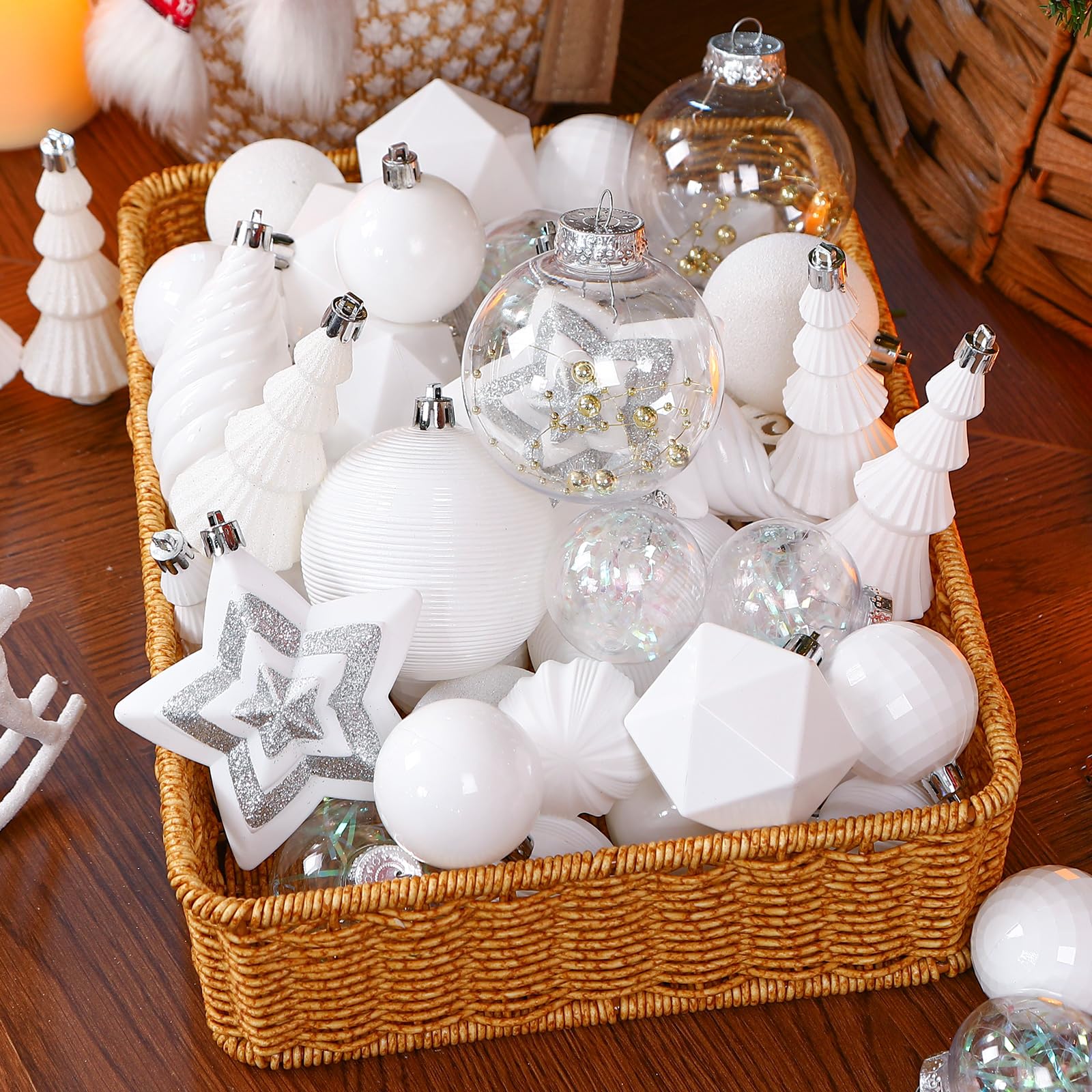 SHareconn Set 100 Palline di Natale Plastica, Decorazioni Albero, Bianco | Plastica, Infrangibile, con Cordino, Facile Da Appendere, decorazioni albero di natale, da Interno o Esterno