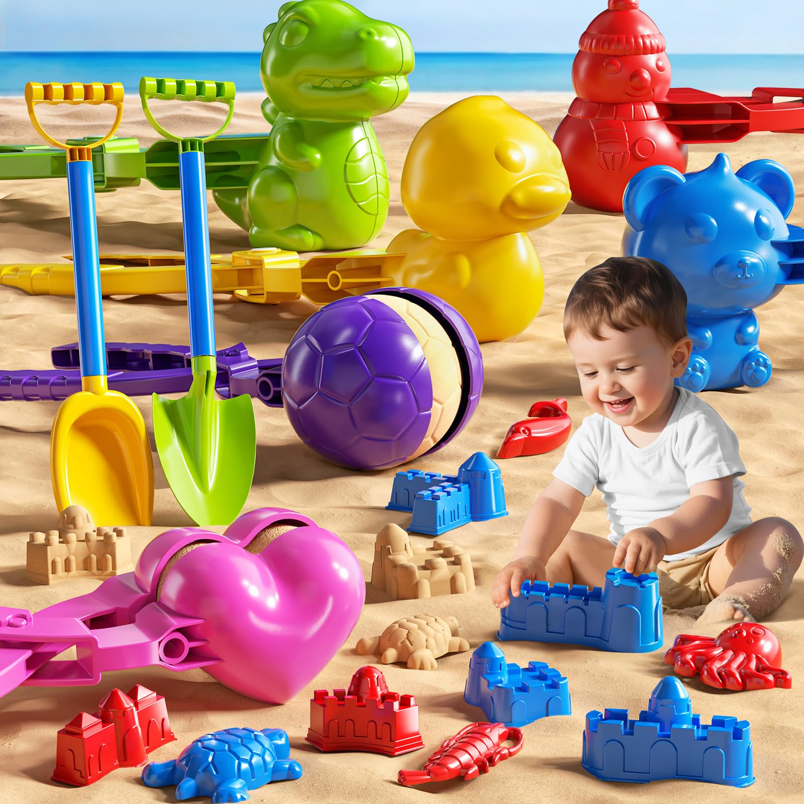 JUKUDAHU Kids Beach Sand Toys Set for Kids 3 4 5 6 7 Years Old, 20 Pieces Outdoor Sandbox Toys with Shovels, Molds, Outdoor Tool Kit for Toddlers, Boys and Girls 3-5
