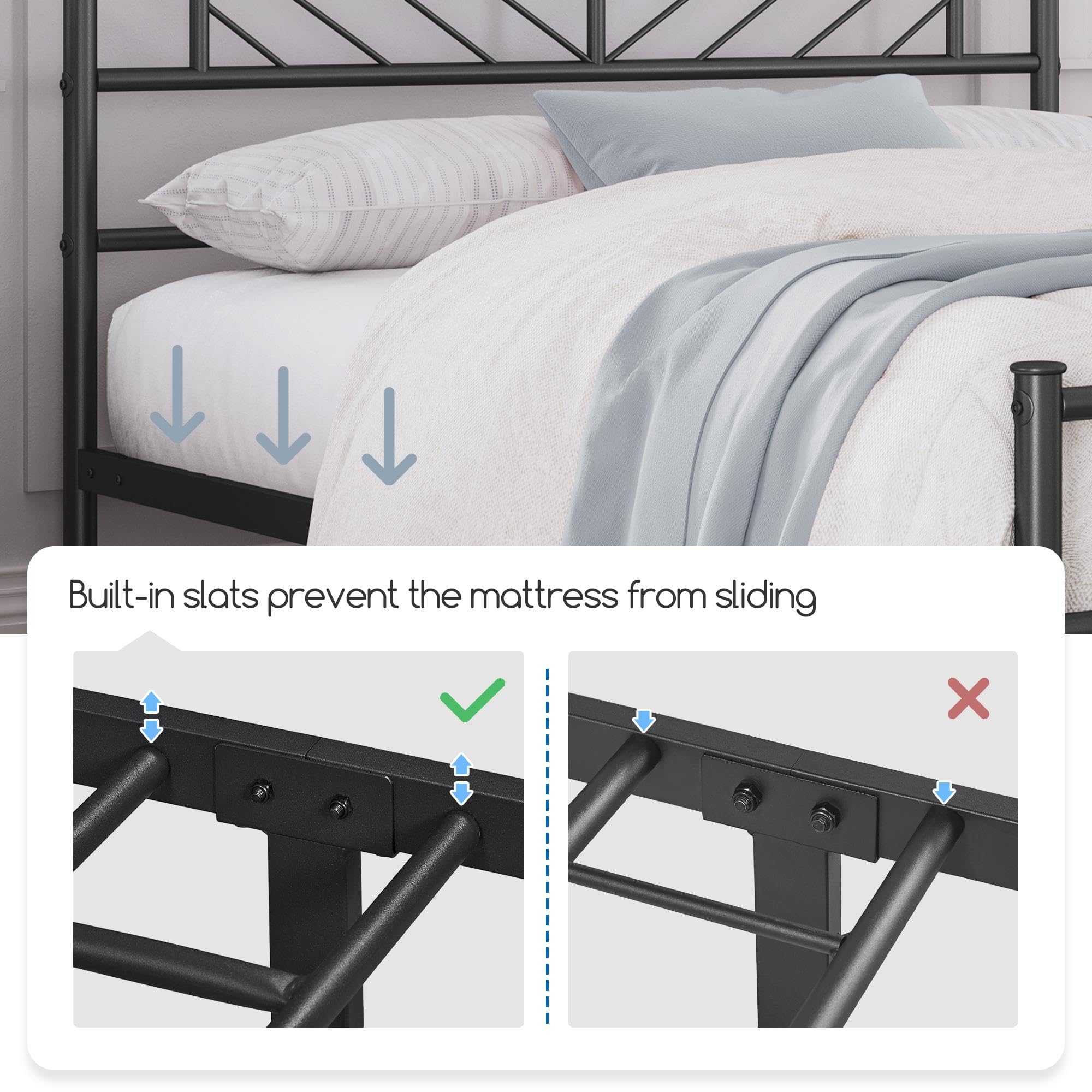 Yaheetech Cama Doble de Metal Base para Colchón 140 x 200 cm con Cabecera Moderna Negro