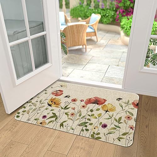 Miniatura 6 de Mloabuc Tapete decorativo con diseño de flores de primavera, primavera, verano, vacaciones, de bajo perfil, tapete para interiores y exteriores, 17