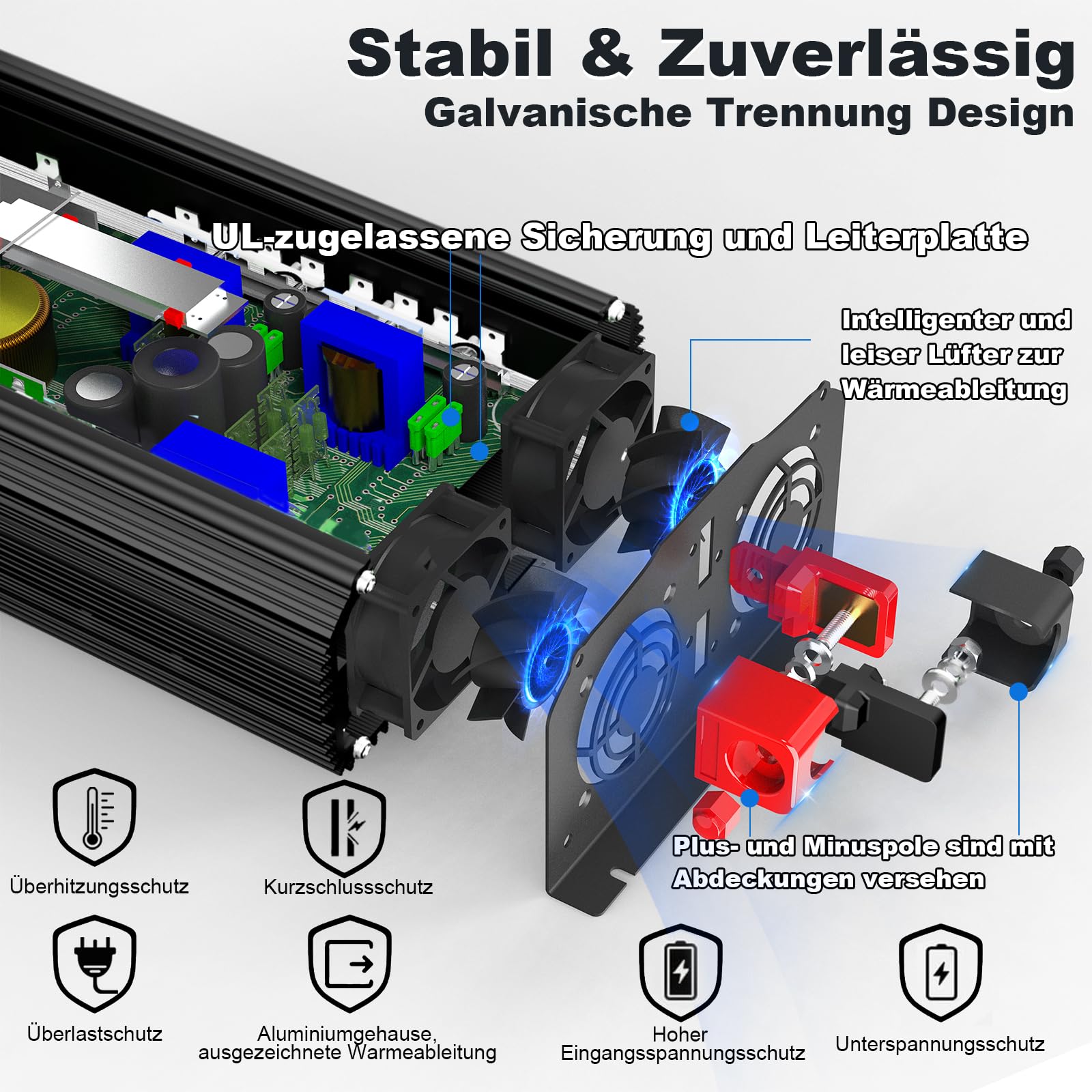 GIANDEL 3000W Wechselrichter 12V auf 230V Reiner Sinus Spannungswandler Kompatibel mit LiFePO4 Power Inverter mit Fernbedienung und USB Anschlüsse für Wohnmobil LKW Wohnwagen Camping