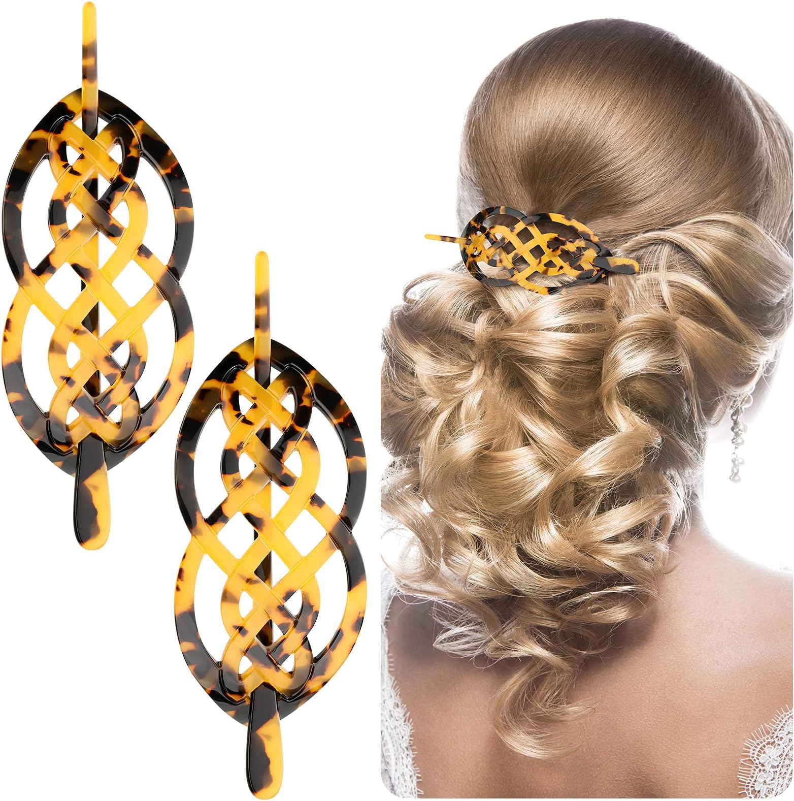 2 Pieces Hair Barrettes Sticks Viking Celtic Hair Clips Celtic Acetate Slide Hairpins Celtic Knot Hair Pins Tortoise Viking Hair Barrettes with Stick for Long Hair Women Girls Hair Accessories