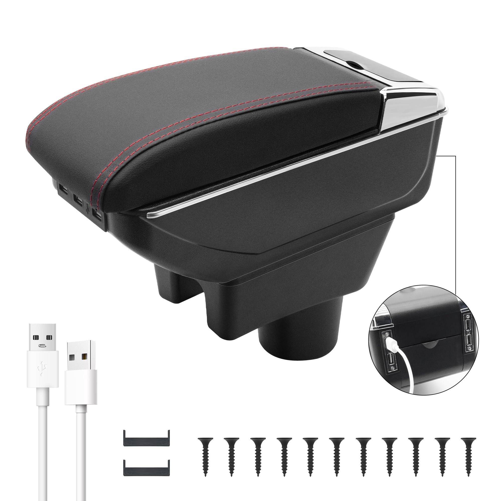 YJYWZH Auto Accessories for Mitsubishi Mirage Attrage 2014-2024 Car Armrest Storage Box, 7 USB Interior Double-Layer Storage Arm Rest Center Consoles