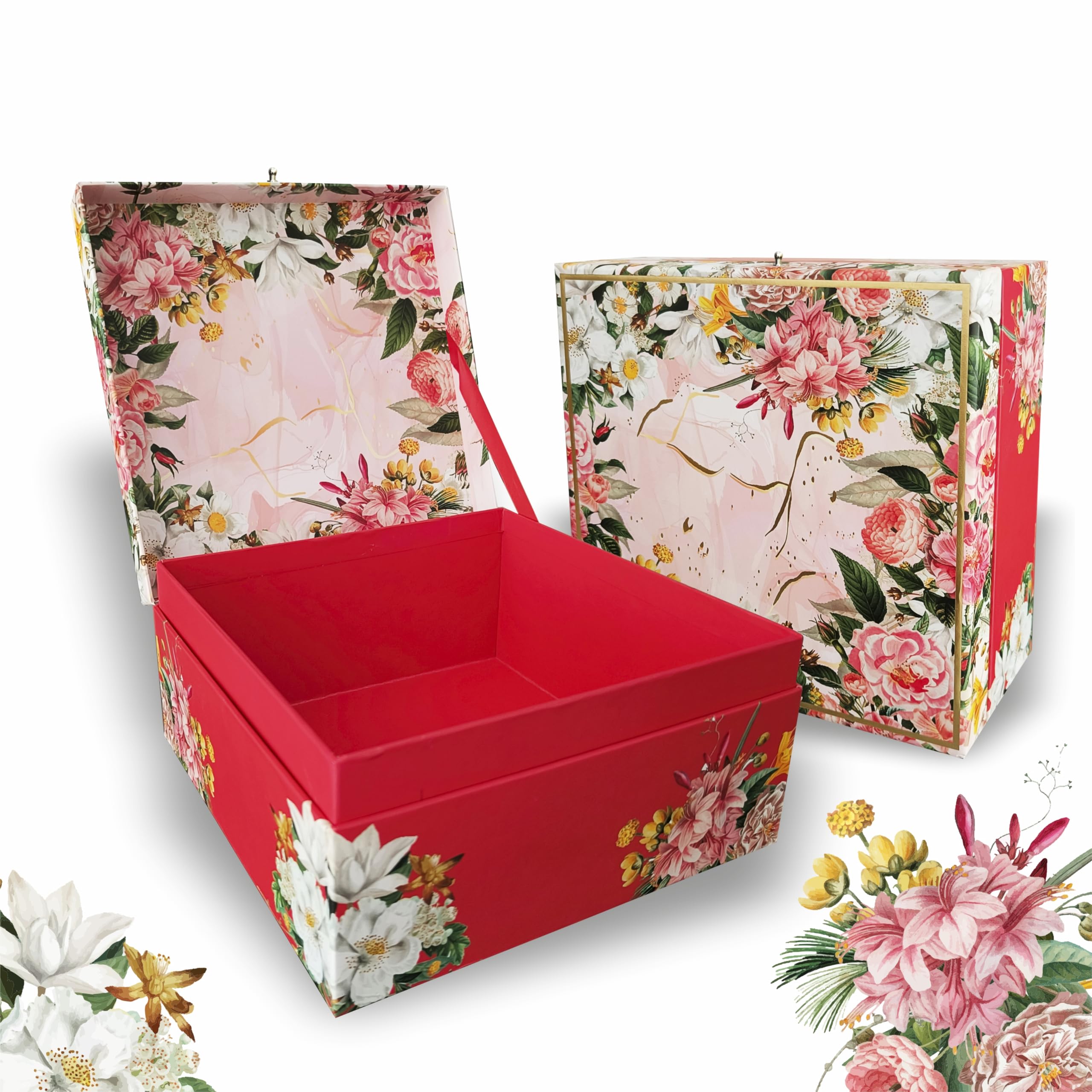 Gift Box | 8 (L) X 8 (B) x 4 (H) Inch | Vintage Floral Designer box For Diwali, Weddings, Christmas, Corporate Gift Hampers,Cardboard,Multicolor,1 Count