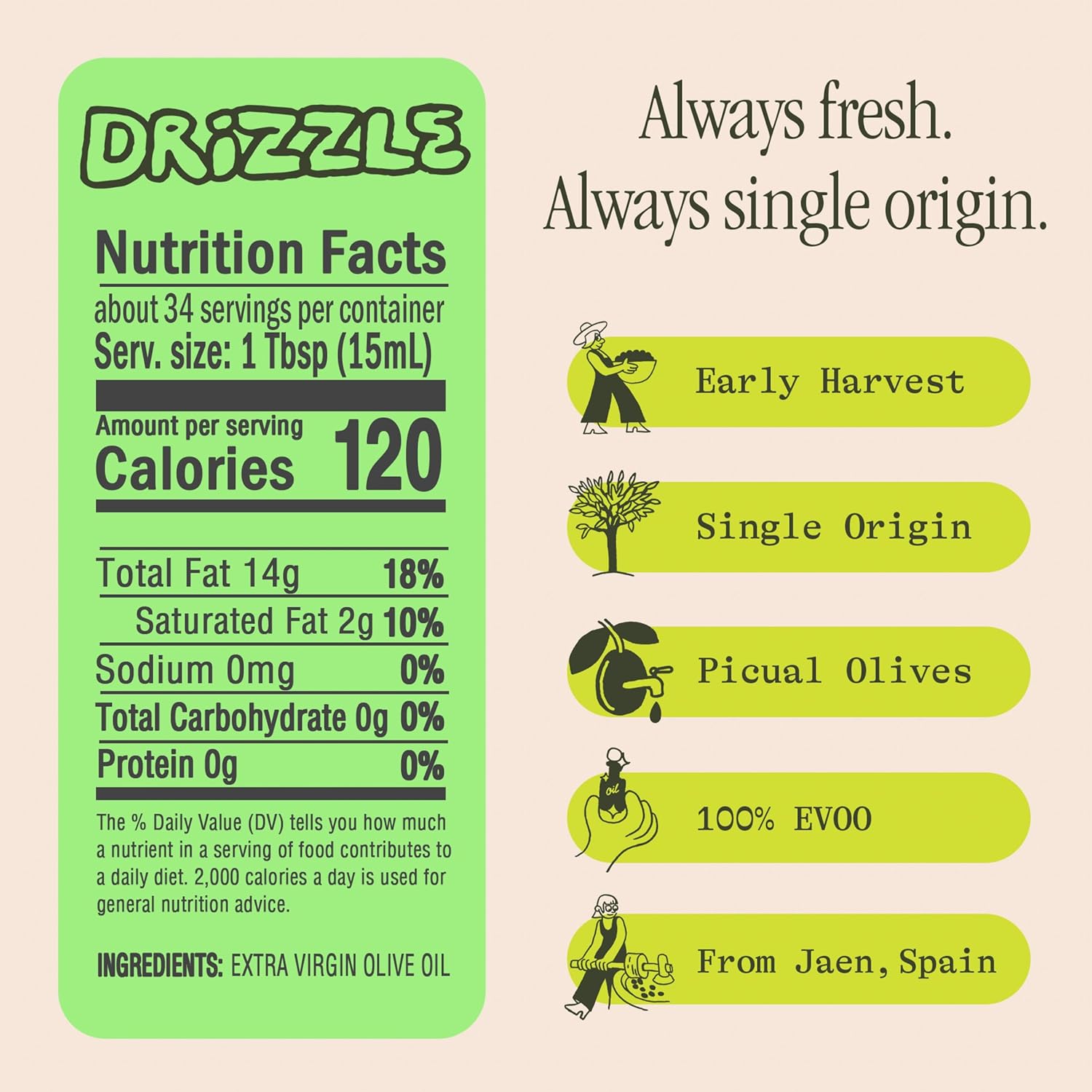 Graza Drizzle Extra Virgin Olive Oil, Finishing Oil - High Polyphenol Early Harvest EVOO Finishing Oil in a Glass Bottle - Single Origin Olive Oils from Spain - 16.9 Fl Oz (500ml)