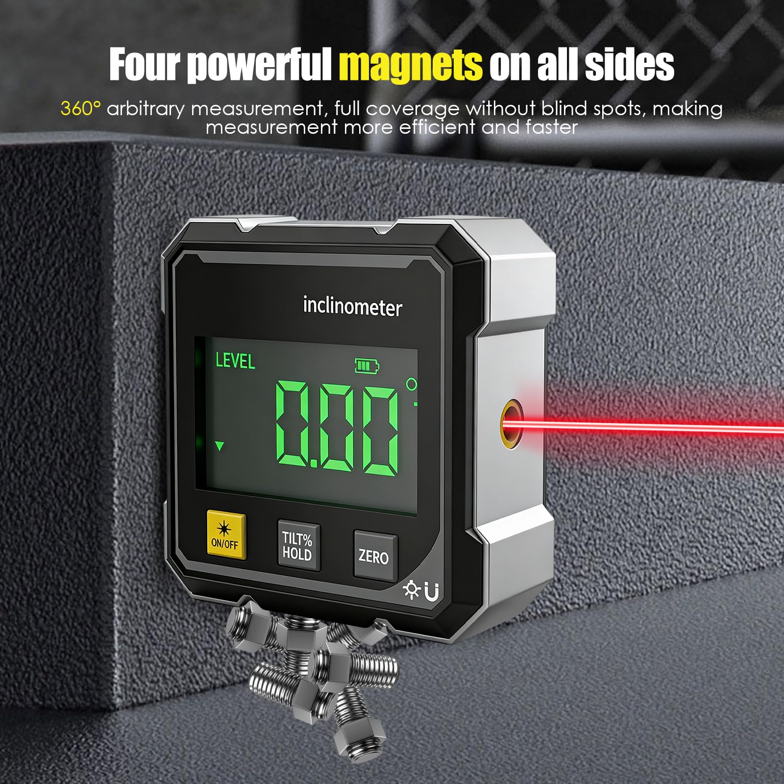 Luminis Precision X1 Rapporteur d'angle numérique à 4 côtés avec écran LCD pour le travail du bois