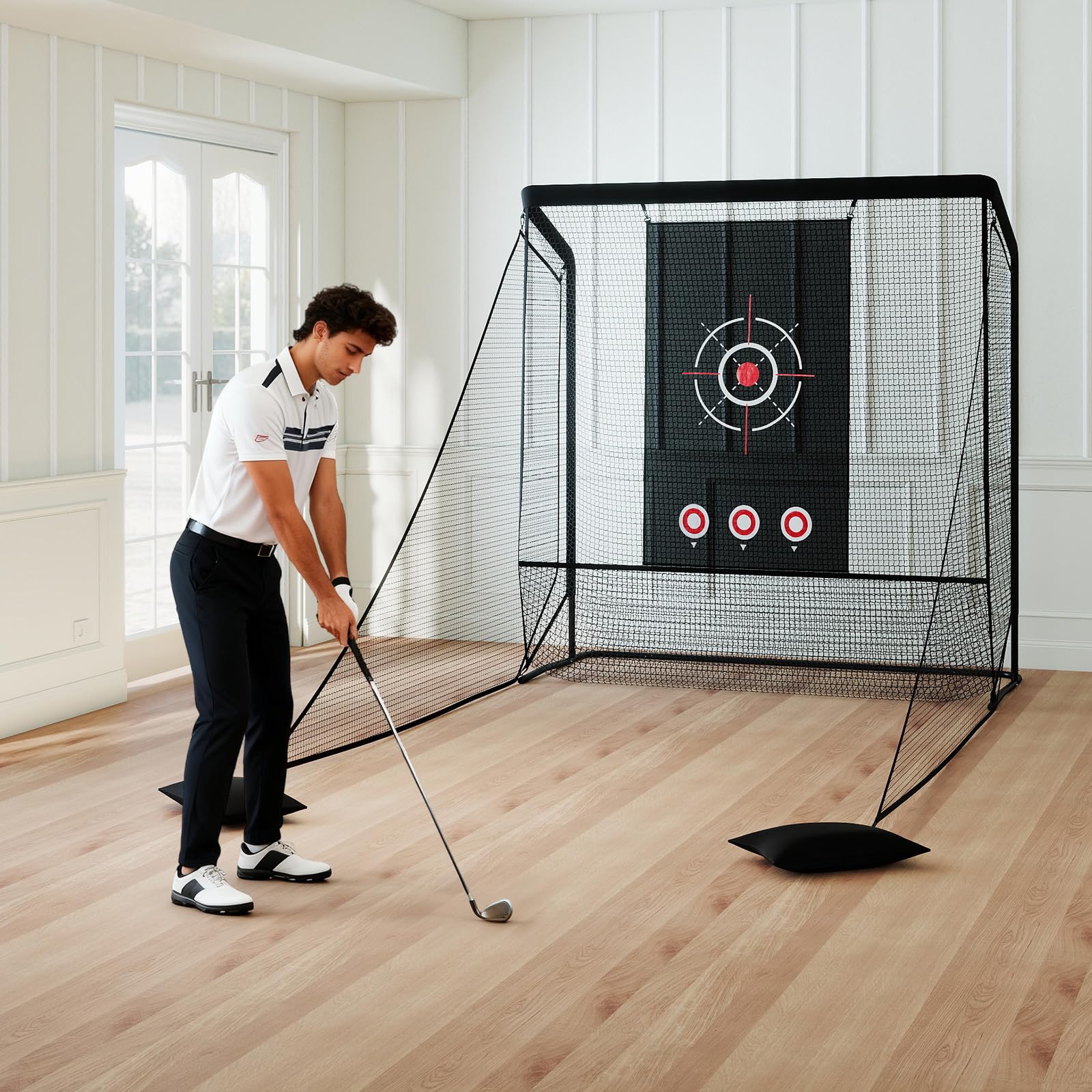 COSTWAY Golf Übungsnetz, Golfnetz mit Faltbarer Seitennetz & Bodennez, Chipping Trainingsnetze inkl. Tragetasche & 2 Sandsäcken, tragbare Trainingshilfe Outdoor für Zuhause, Hinterhof