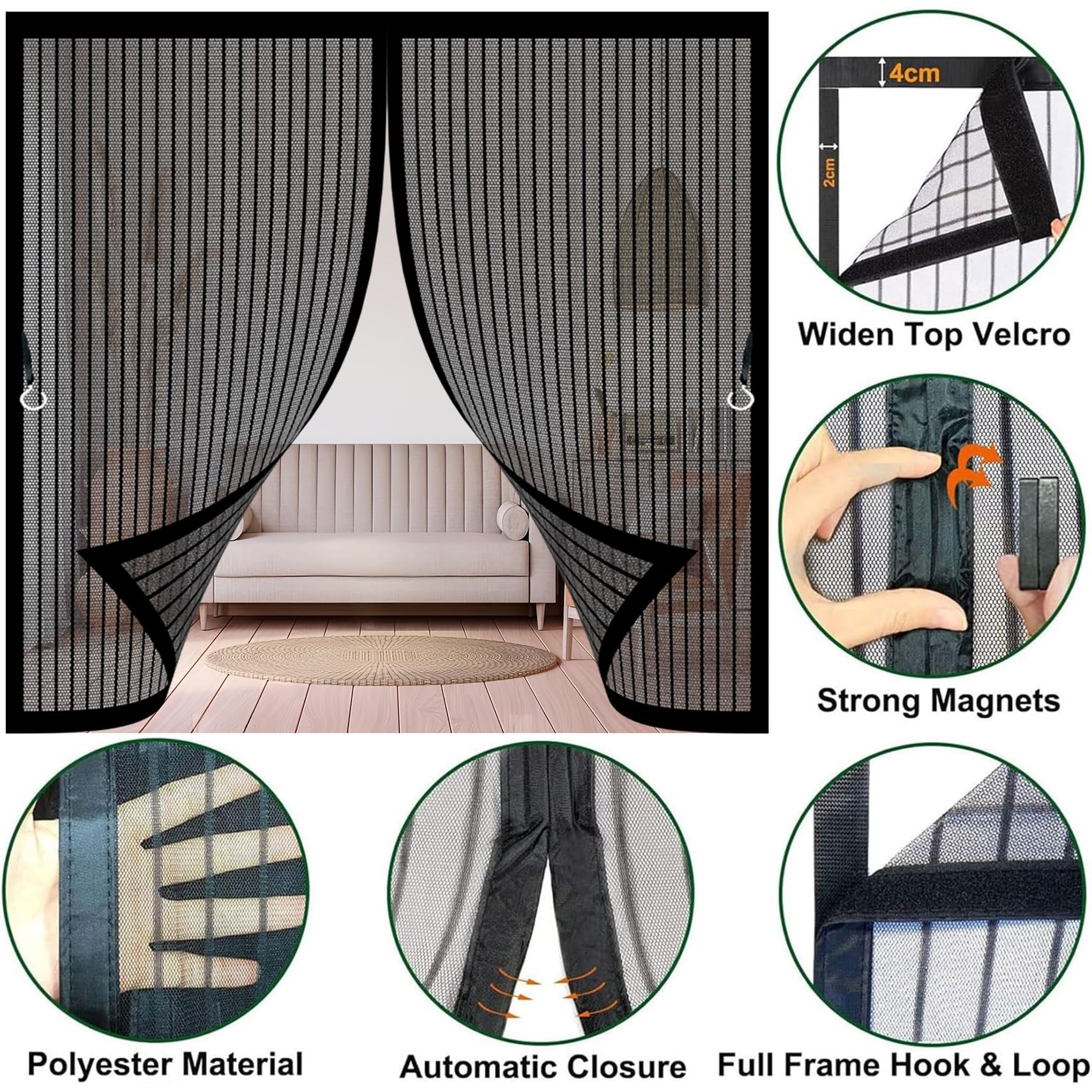 CGUOZI Moustiquaire Porte Fenetre 115 X 205 Cm Magnétique Fermeture Automatique Rideau Porte Anti Insectes Avec Aimants Et Bande Adhesive Sans Perçage Blanc