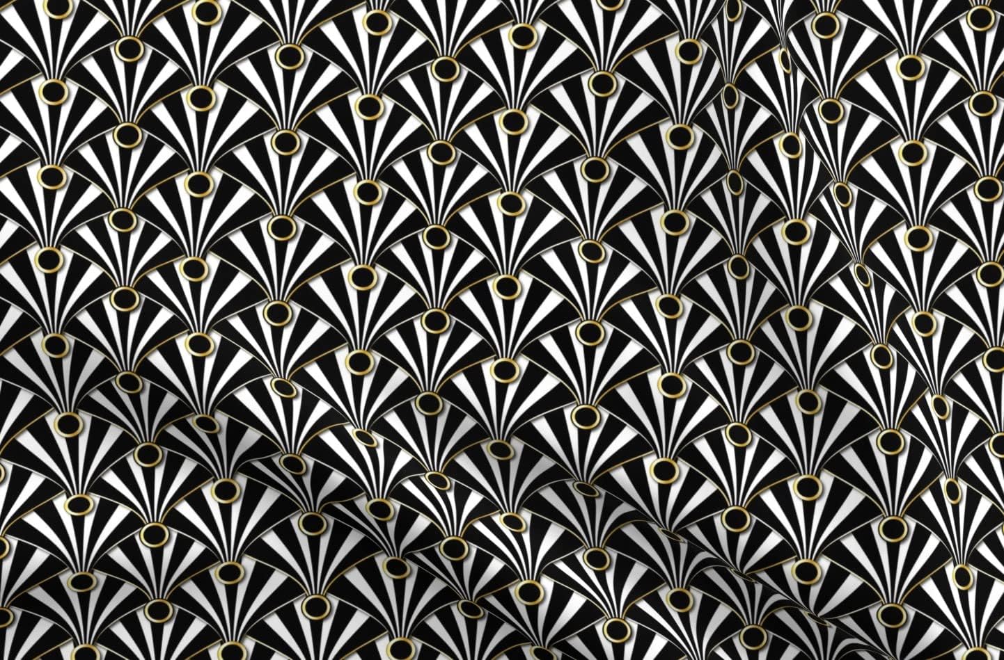 Spoonflower Fabric - Art Deco Black White Geometric Gold Ornament Scallop Printed on Petal Signature Cotton Fabric Fat Quarter - Sewing Quilting Apparel Crafts Decor