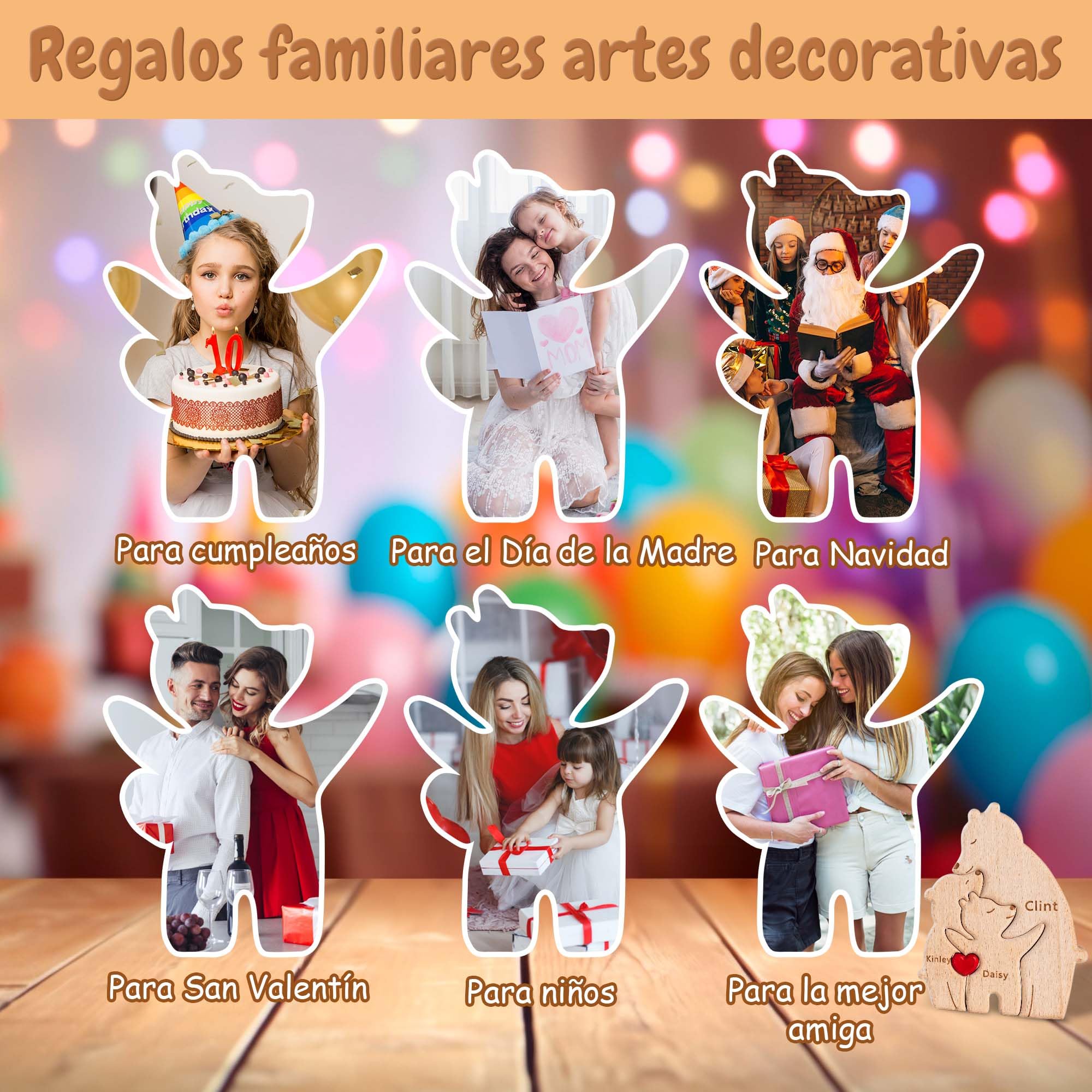 Easycosy Regalo Dia de la Madre, Puzzle Personalizado Familiar de Osos de Madera con 2-7 Nombres, Rompecabezas Personalizados con Familia de Osos, Regalos Decorativos para Mamá, Papá, Navidad — view 6