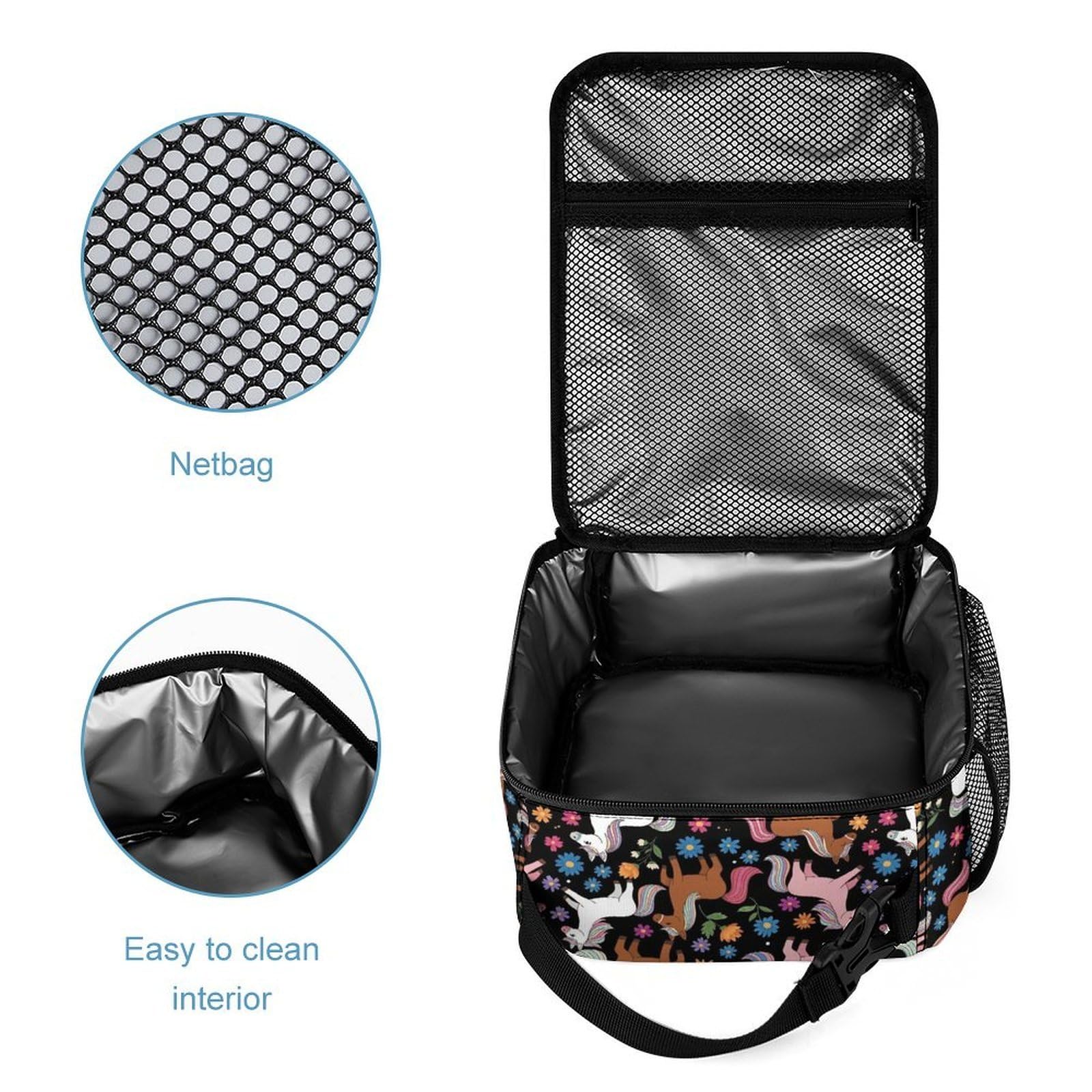 Conjunto de mochila de viaje con bolsas para el almuerzo y neceser. Mochila con forma de caballo y flores. Caja de almacenamiento para libros.