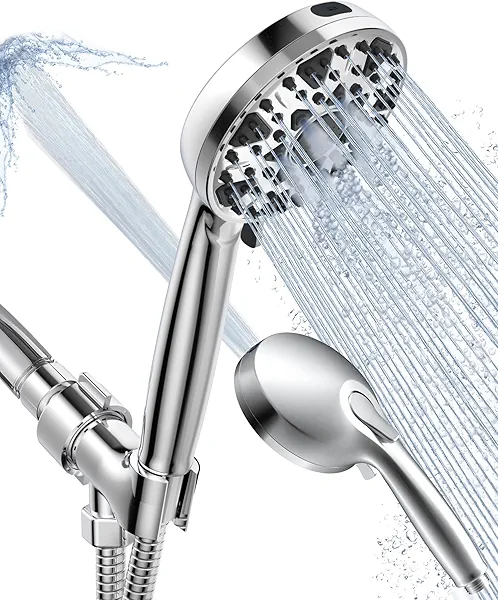 Diiwet Shower Head With Handheld 7 Settings High Pressure, Built-in Power Wash to Clear Tub, Tile & Pets, 5" High Powerful Hand Held Rain Showerhead with Stainless Steel Hose and Adjustable Bracket