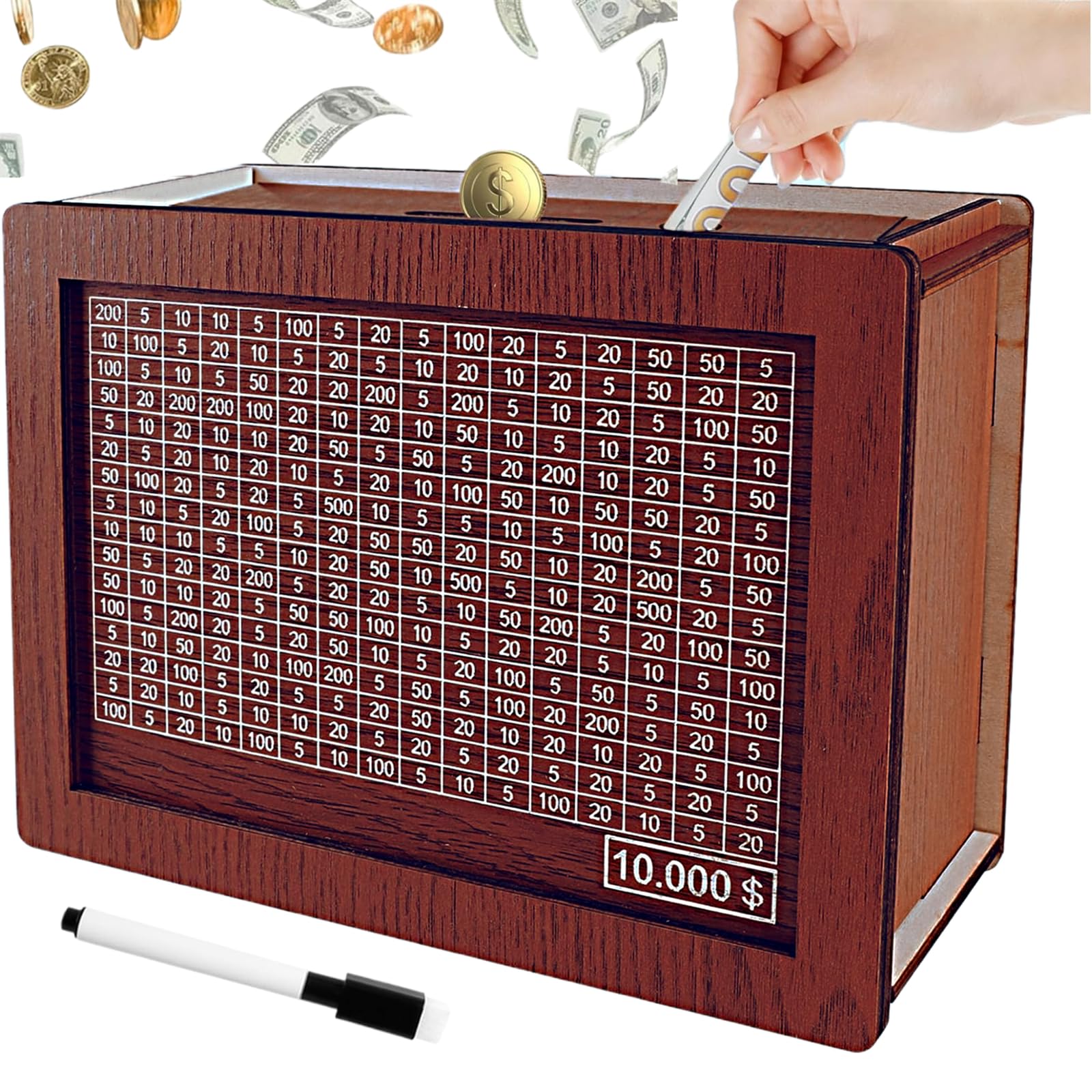 Amazon.com: Savings Challenge Box, 10k Wooden Piggy Bank with