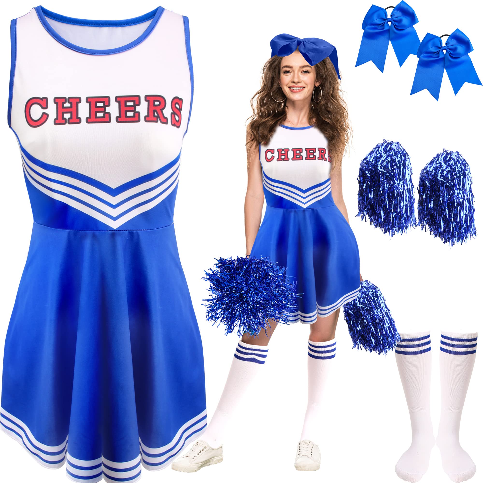 Fahacop 6 Pack Cheerleader Costume Set for Women Girls Cheerleading Uniform Cheer Outfit for Sport Meeting Competition
