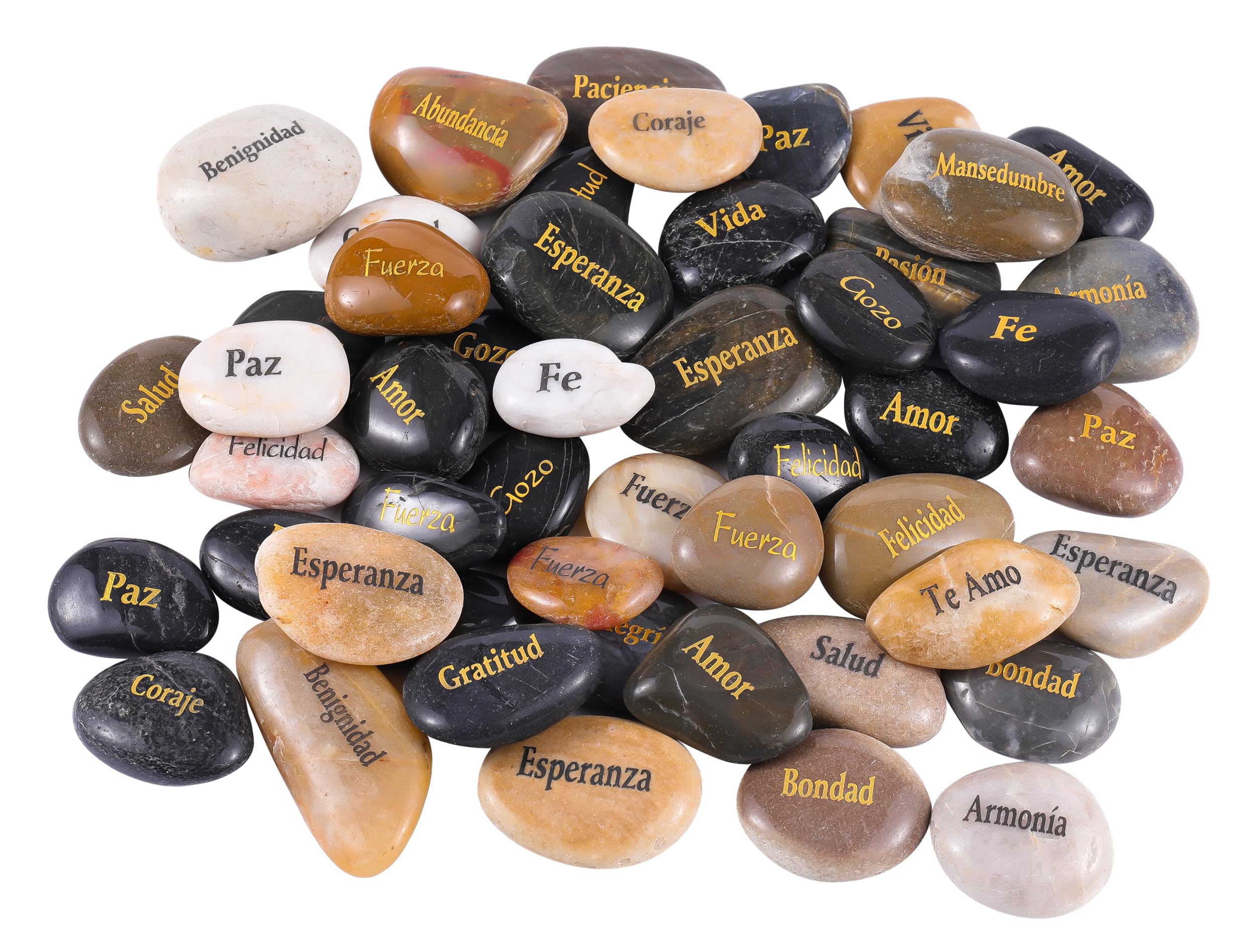 ROCKIMPACT 50 Pieces Spanish ESPANOL Engraved Rocks Inspirational Pebble Stones, Spanish ESPANOL Motivational Stones Positive Sayings for Students Teachers Affirmation, 2"-3" Each