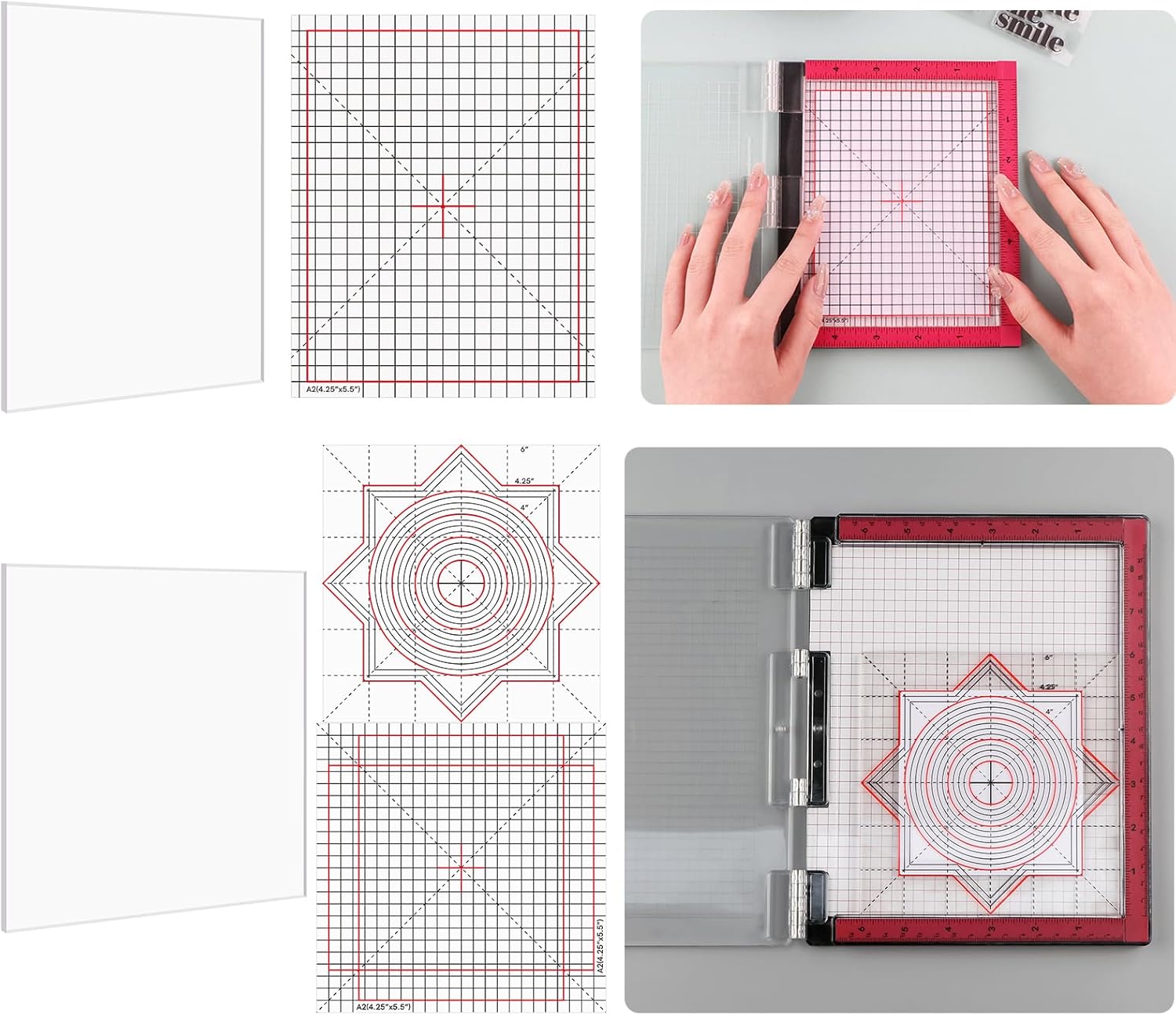 6Pcs/Set 4.75x6/6.5x8.5inch Multi-Use Non-Slip Sticky Mats Fit In Stamp Positioning Tool Set,Photopolymer Grip Mat With Printed Guides In Placeholding Stencil In Place Crafts Scrapbooking Fixed Mat