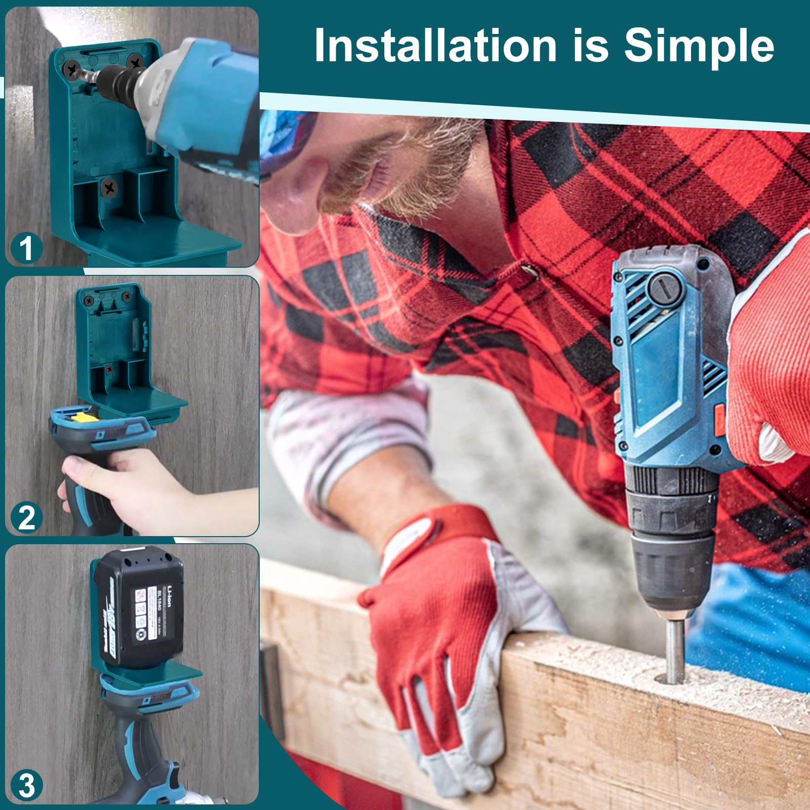 5 soportes de batería compatibles con Makita de 14,4 a 18 V, estante de almacenamiento de batería, soporte de taladro de pared 2 en 1, colgador para herramientas de taladro, soporte de montaje de