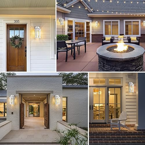 Miniatura 6 de Hopejoy Lámpara exterior, luz blanca para porche frontal con vidrio semillado, aluminio impermeable y antioxidante, farol de pared para casa, patio,
