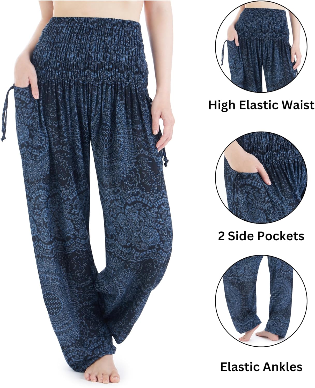 Lannaclothesdesign Harem Pants Women High Waist Bohemian Yoga Pants with Pockets - Boho Hippie Clothes - Image 4