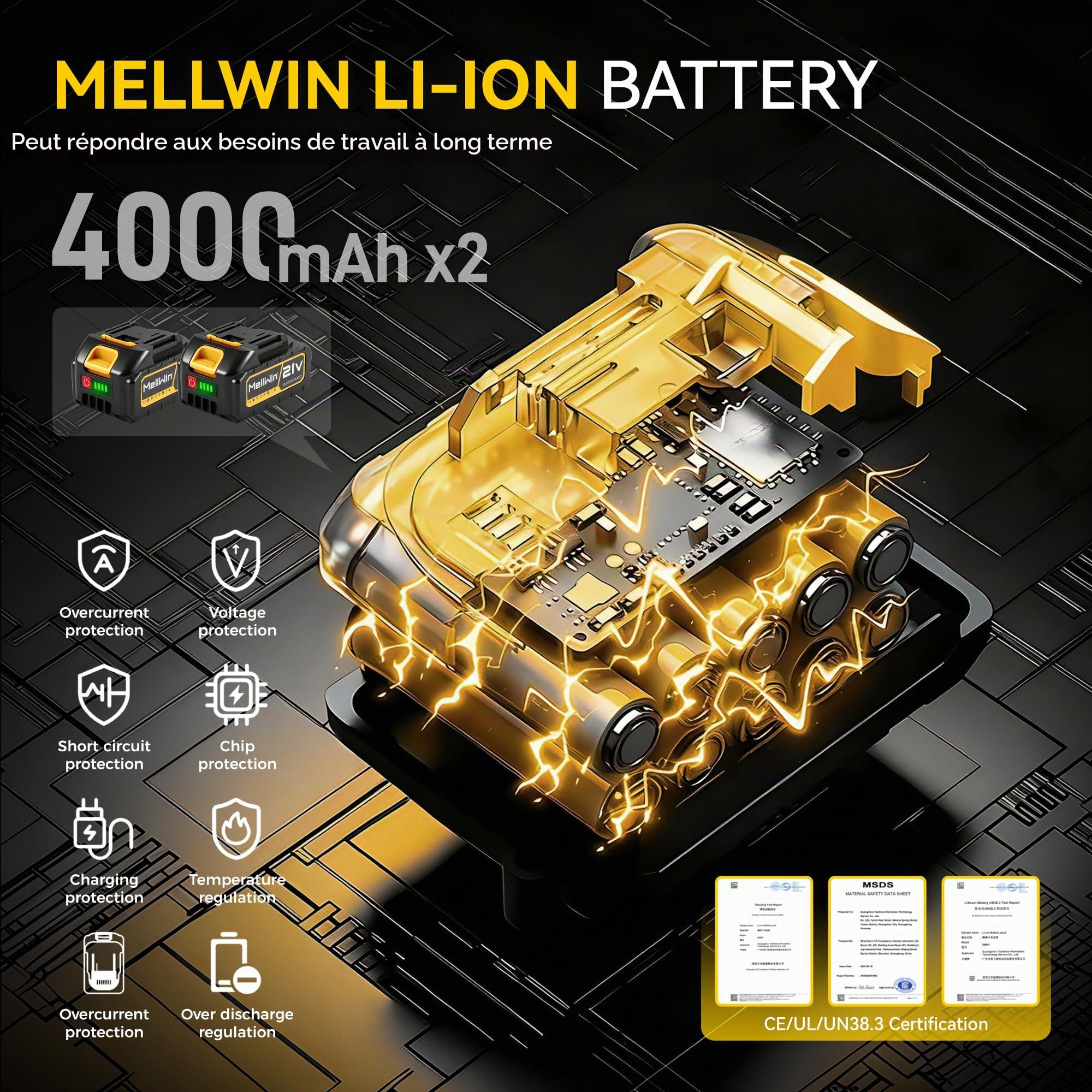 Sécateur électrique 4 en 1 avec 2 batteries de 4000 mAh, outil de jardin de 20 cm avec manche télescopique, lame de 40 mm, moteur sans balais, longueur 2,3 m