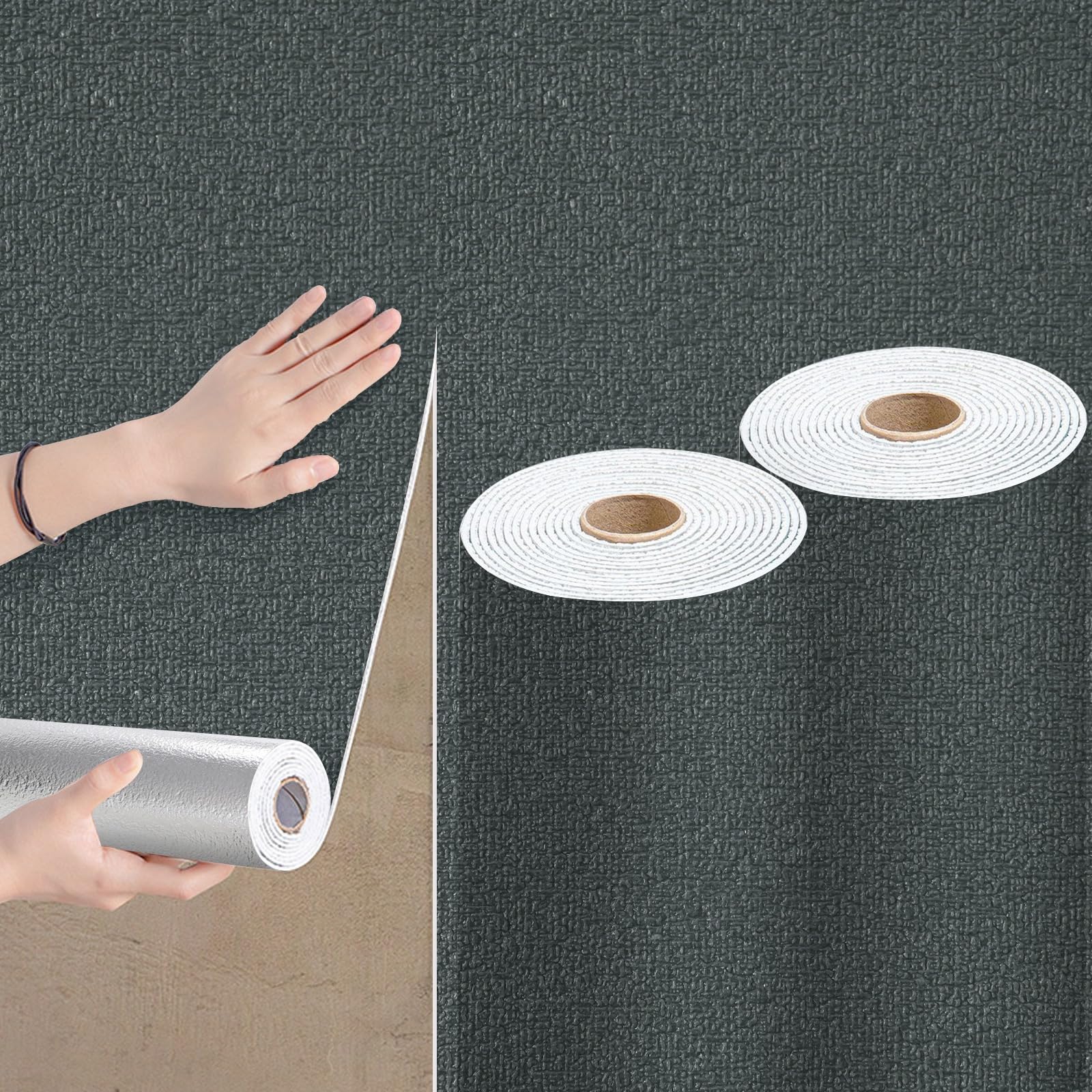 Takezuaa 2 Roll Self Adhesive Thermal Wallpaper 3mm Thick Dark Grey Textured Peel and Stick Wallpaper PE Foam for Ceilings Bedroom Livingroom Waterproof Damp Proof for Bad Cold Walls 50cmx2.8m — image 1