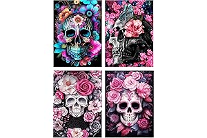 4 Pack Diamond Painting Kit Complete Accessories Set-DIY Skull Flower 5D Diamond Art Kit