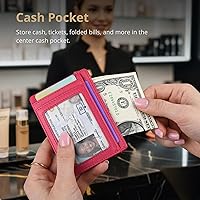 Vista 192 de Buffway - Billetera delgada minimalista de cuero con protección RFID para hombre y mujer Café Lichee