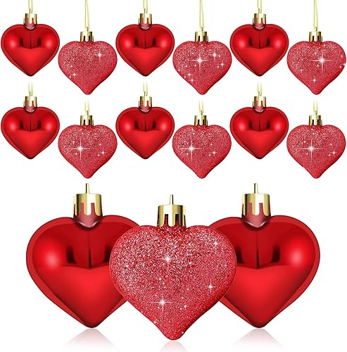 24 adornos colgantes de corazón para el día de San Valentín bolas de árbol en forma de corazón decoración de corazón de plástico para decoración del