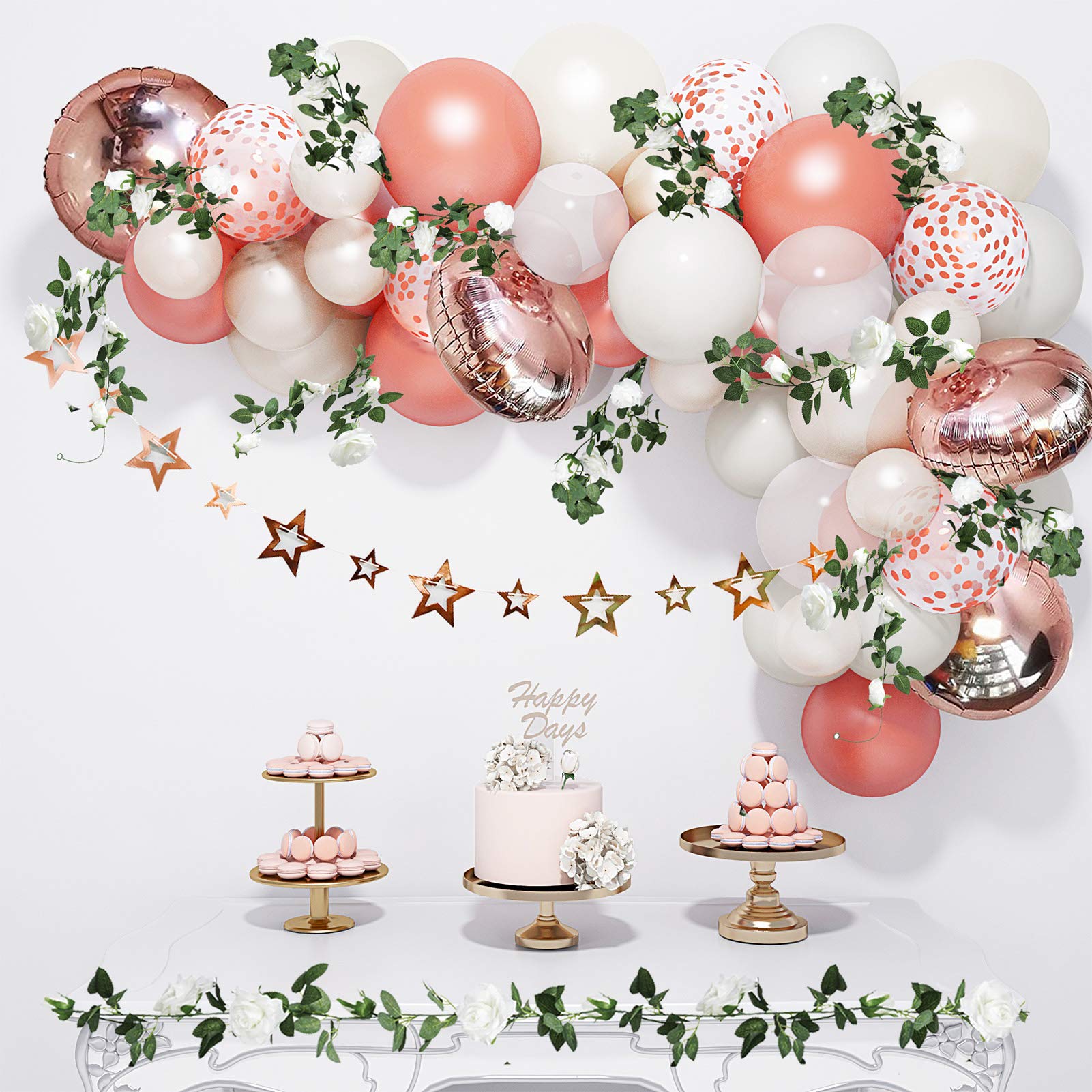 Buy Rose Gold White Balloons Garland Arch Kit, Floral Rose Gold Party ...