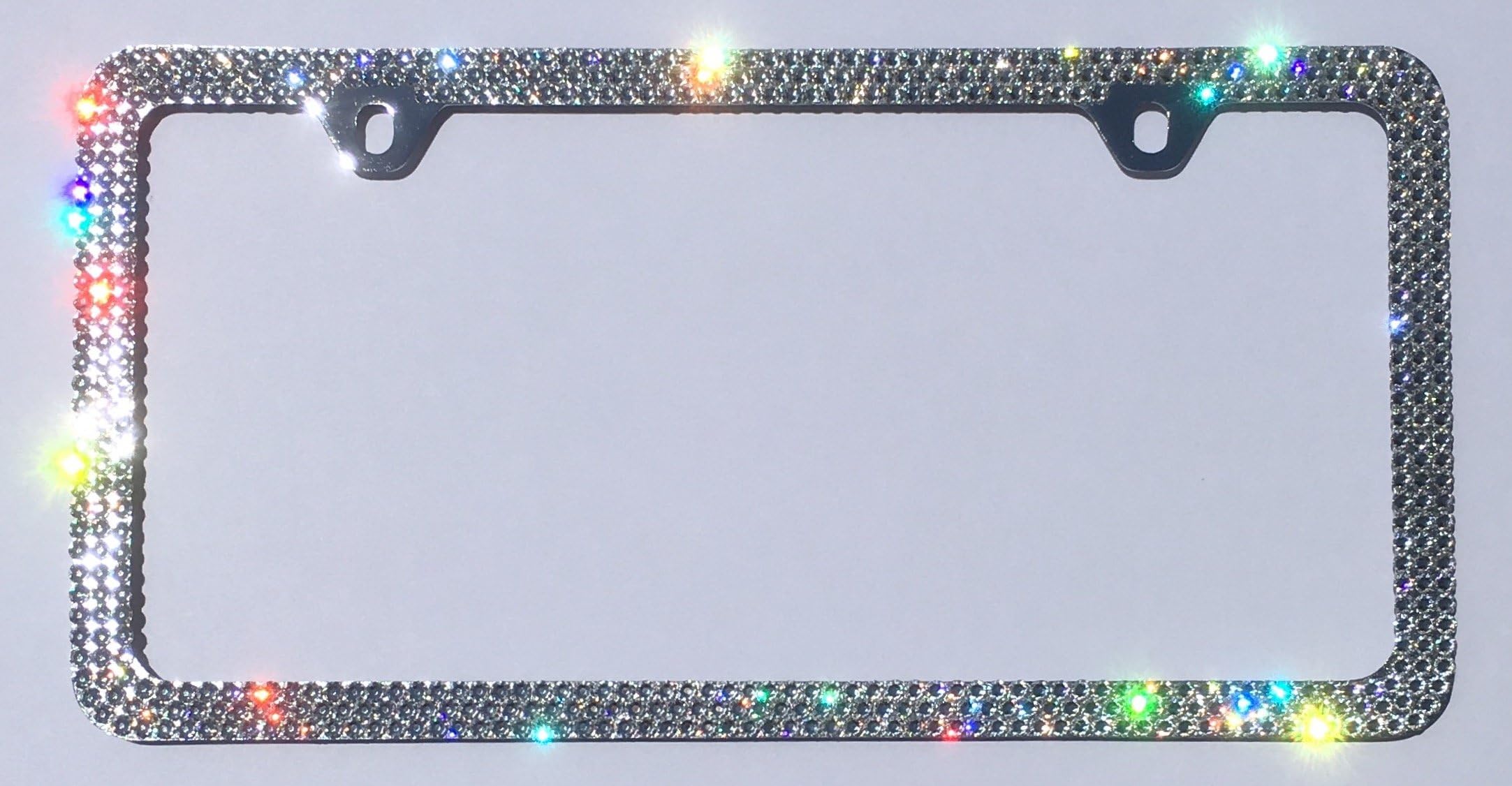 3 Row Crystal License Plate Frame 2 Holes Rhinestone Bling Made with Swarovski Crystals