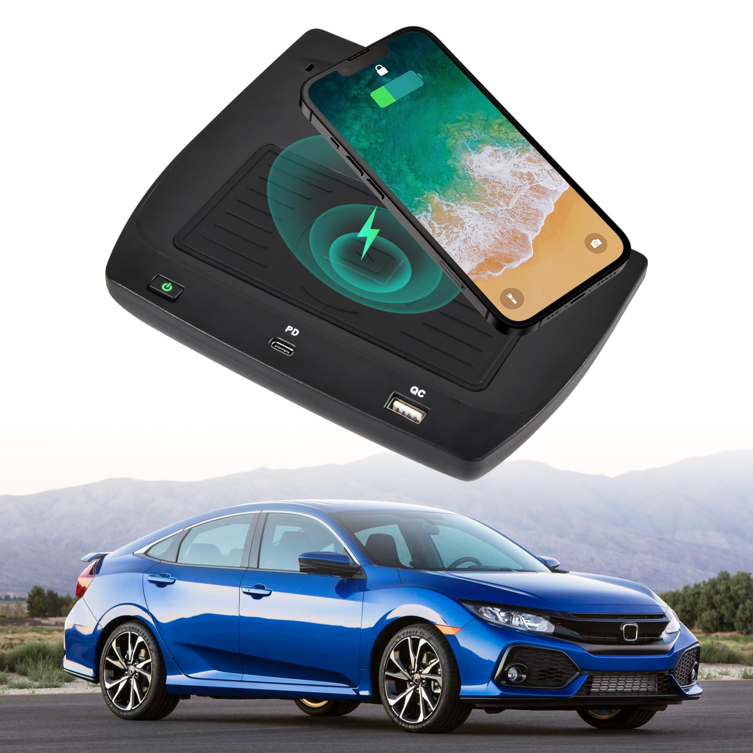KEWISAUTO Car Wireless Charger for 2016-2021 Honda Civic, Center Console Charging Panel USB-A USB-C Fast Phone Charger Pad for Honda Civic 2016 2017 2018 2019 2020 2021 Accessories