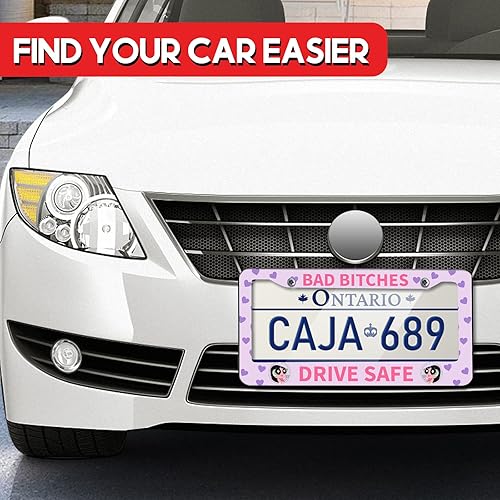Miniatura 5 de Toykee Marcos para placa de matrícula para mujer, cubierta para placa de automóvil, linda y divertida caricatura, marco de etiqueta de metal,