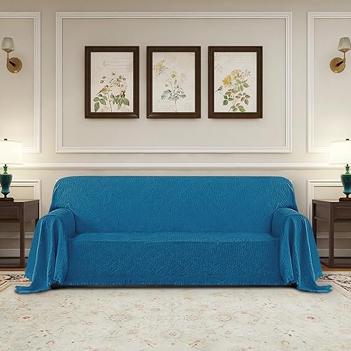 Miniatura 9 de PureFit Funda decorativa de jacquard geométrico para sofá, con textura, suave, lavable, para sofá de 3 cojines, funda con borlas, protector de