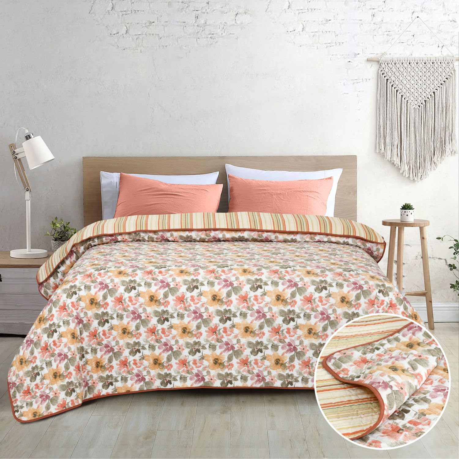 haus & kinder Reversible Single Comforter Shibui Bloom | Ultra Soft Peach Finish | Digital Floral Print | 150x220 cm (58"x88") | Microfiber 90 GSM | Polyfiber Fill | Multi 2