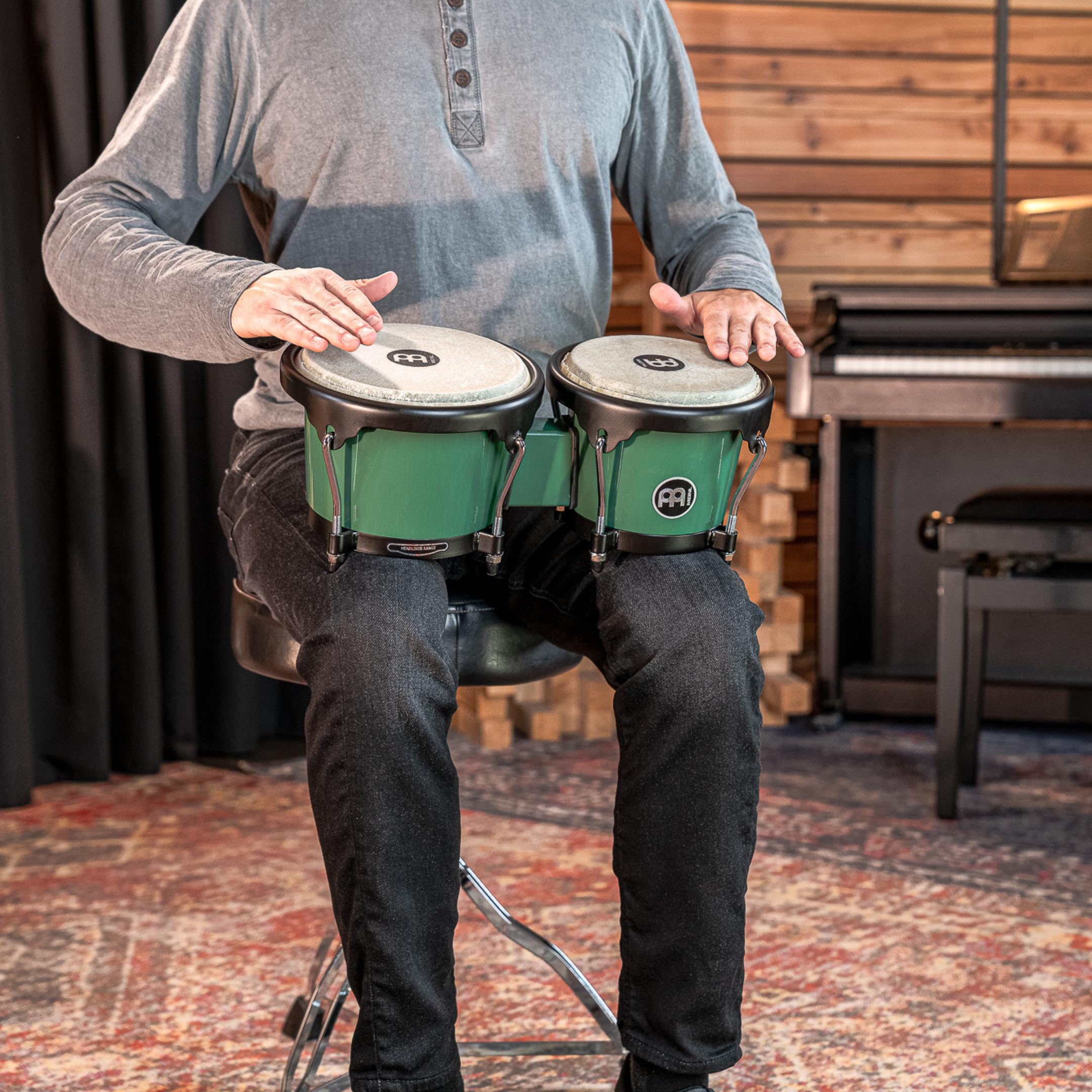 Meinl Percussion Bongos Journey Series - 2 Tamburi a Mano da 6.5 e 7.5 Pollici - Chiave Accordatura Inclusa - Plastica ABS, Green (HB50FG)