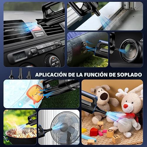 Miniatura 5 de Aspiradora portátil sin cable, 18000Pa 2 en 1 aspiradora y plumero de aire, motor sin escobillas de 130 W, aspiradora de mano inalámbrica con Azul