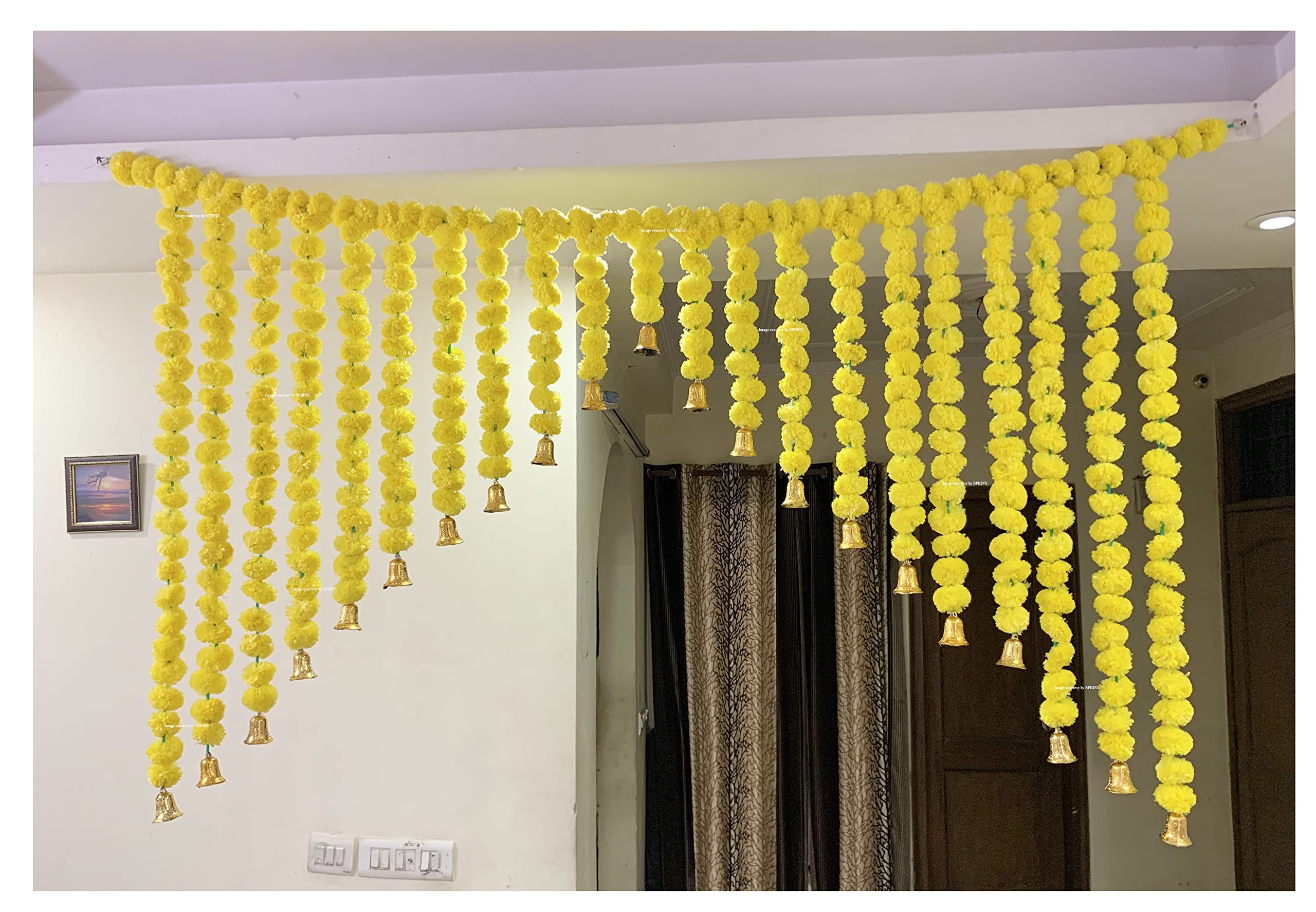 SPHINX ARTIFICIAL MARIGOLD FLUFFY FLOWERS GRAND ENTRANCE/SHAMIYANA/MANDAP TORAN FOR DECORATION – APPROX. 6 X 4 FT – YELLOW
