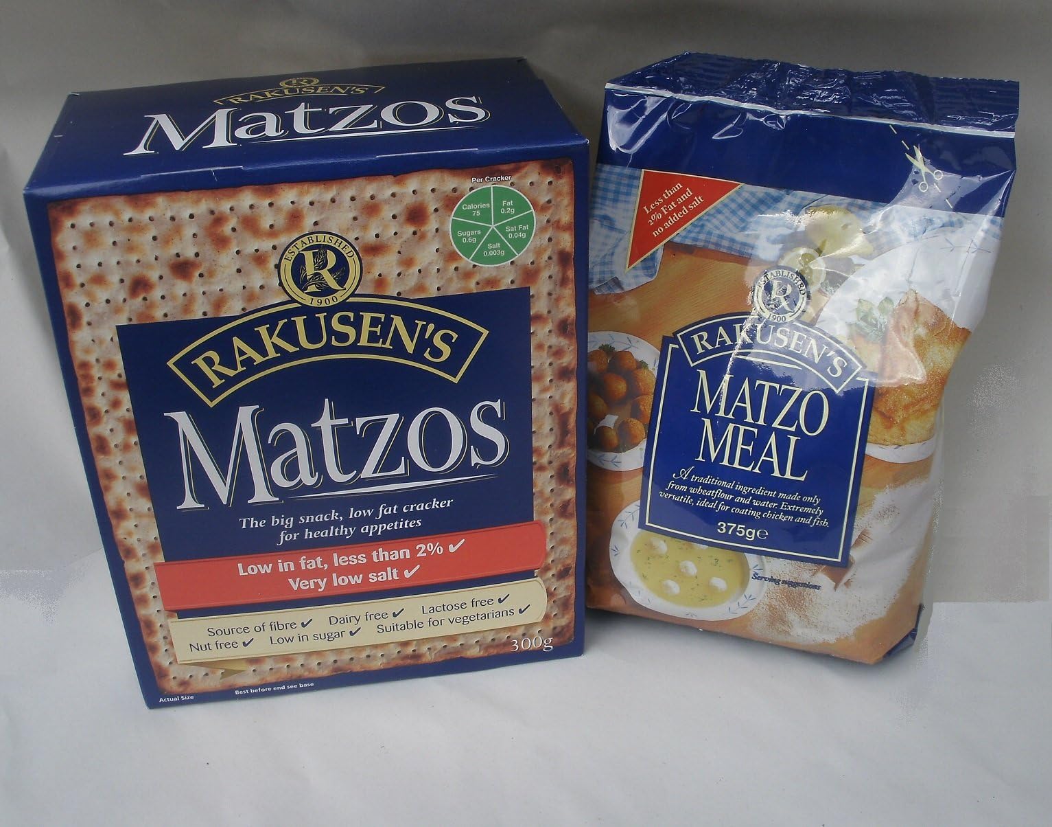 Rakusen's Matzo Collection of 2 Items: 1 x Pack of Kosher Matzos and 1x Pack of Kosher matzomeal, Kosher Jewish Food