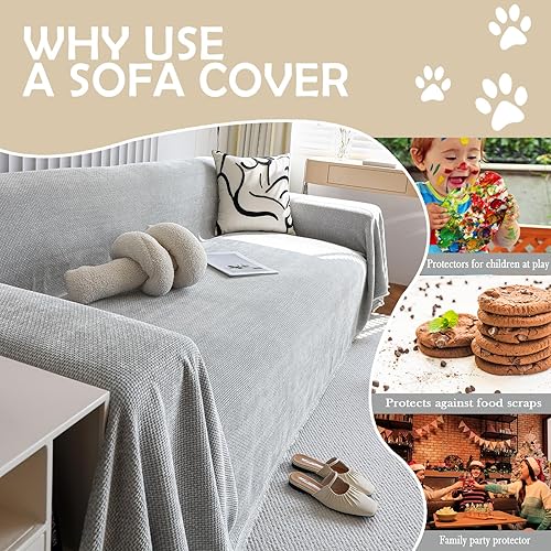 Miniatura 207 de HANDONTIME fundas de sofá beige para sofá, fundas boho de jacquard y corduroy para perros, funda de sofá de felpilla para perros, protector suave