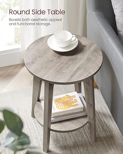 Miniatura 5 de VASAGLE - Mesa auxiliar, pequeña mesa auxiliar redonda con estante inferior, mesita de noche para espacios pequeños, sala de estar, dormitorio,