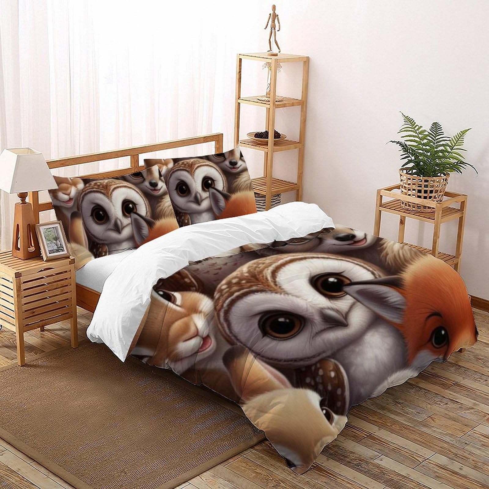 Housse de couette zippée animaux 200x200 en microfibre pour lit double fille sans pli