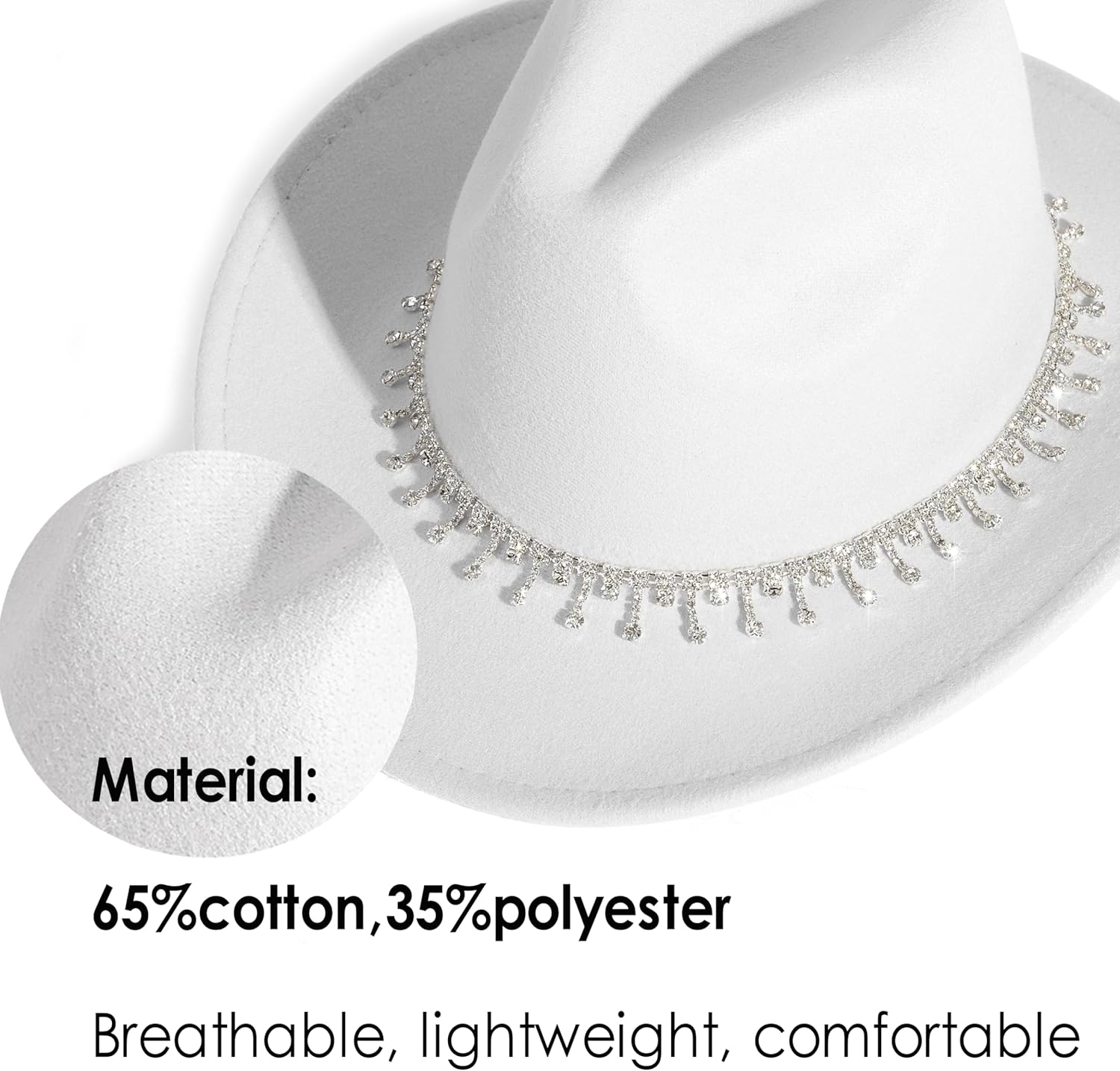 Rhinestone Cowgirl Cowboy Hat Shiny Wide Brim Hat for Party - Image 2